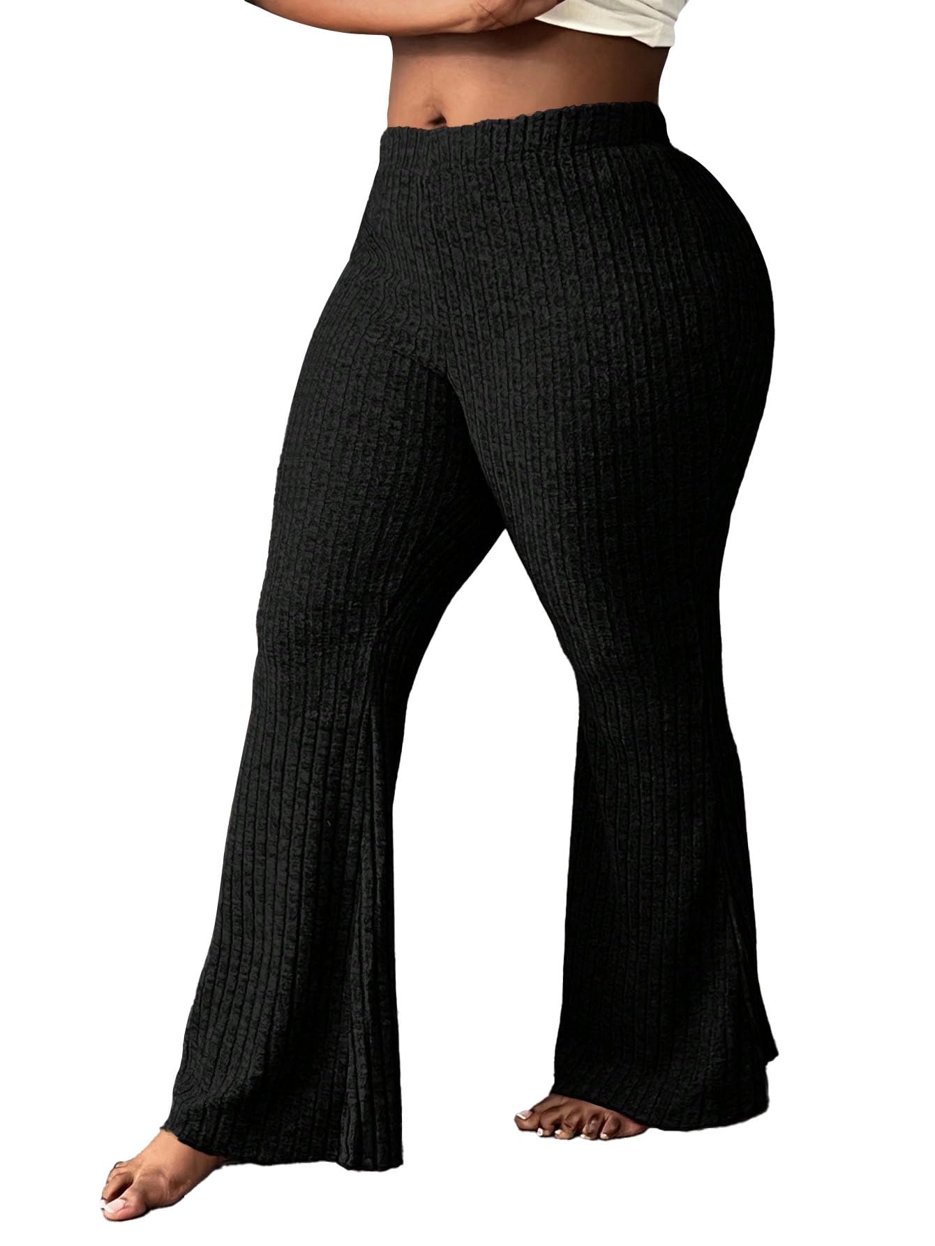 HBQ Womens Plus Size Ribbed Knit Wide Leg Lounge Pants High Waisted Palazzo Trousers