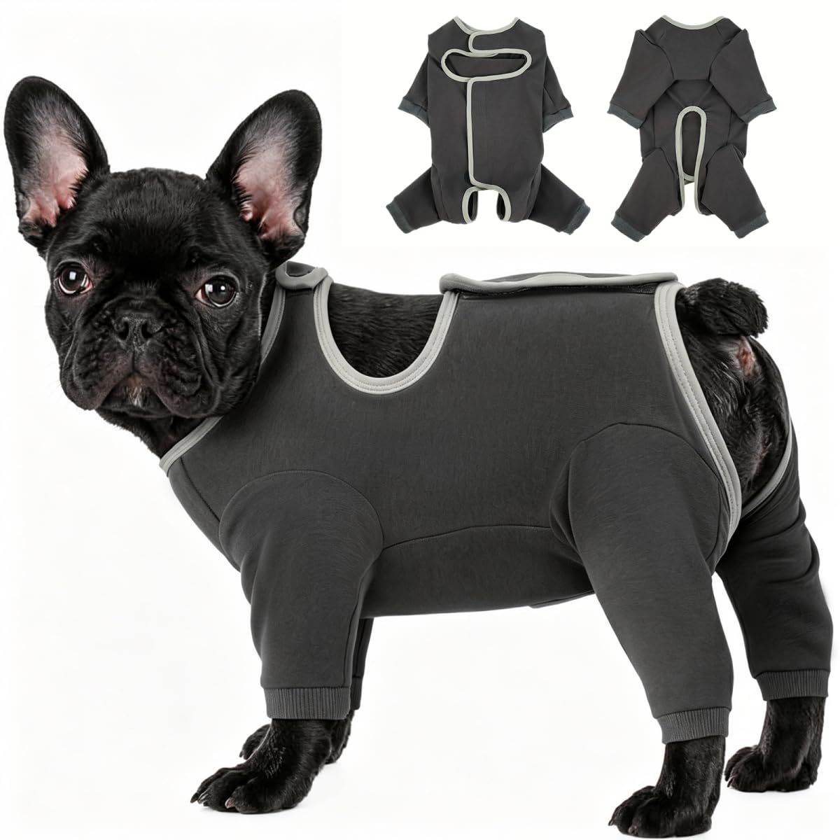 IECOii Dog Surgery Recovery Suit Long Sleeve,Easy-On Dog Recovery Suit,Post Surgery DogOnesie,DogBody Suit After Surgery to Stop Licking,Dogs Surgical Vest,Dogs Cone Collar Alternatives,Grey,S — image 1