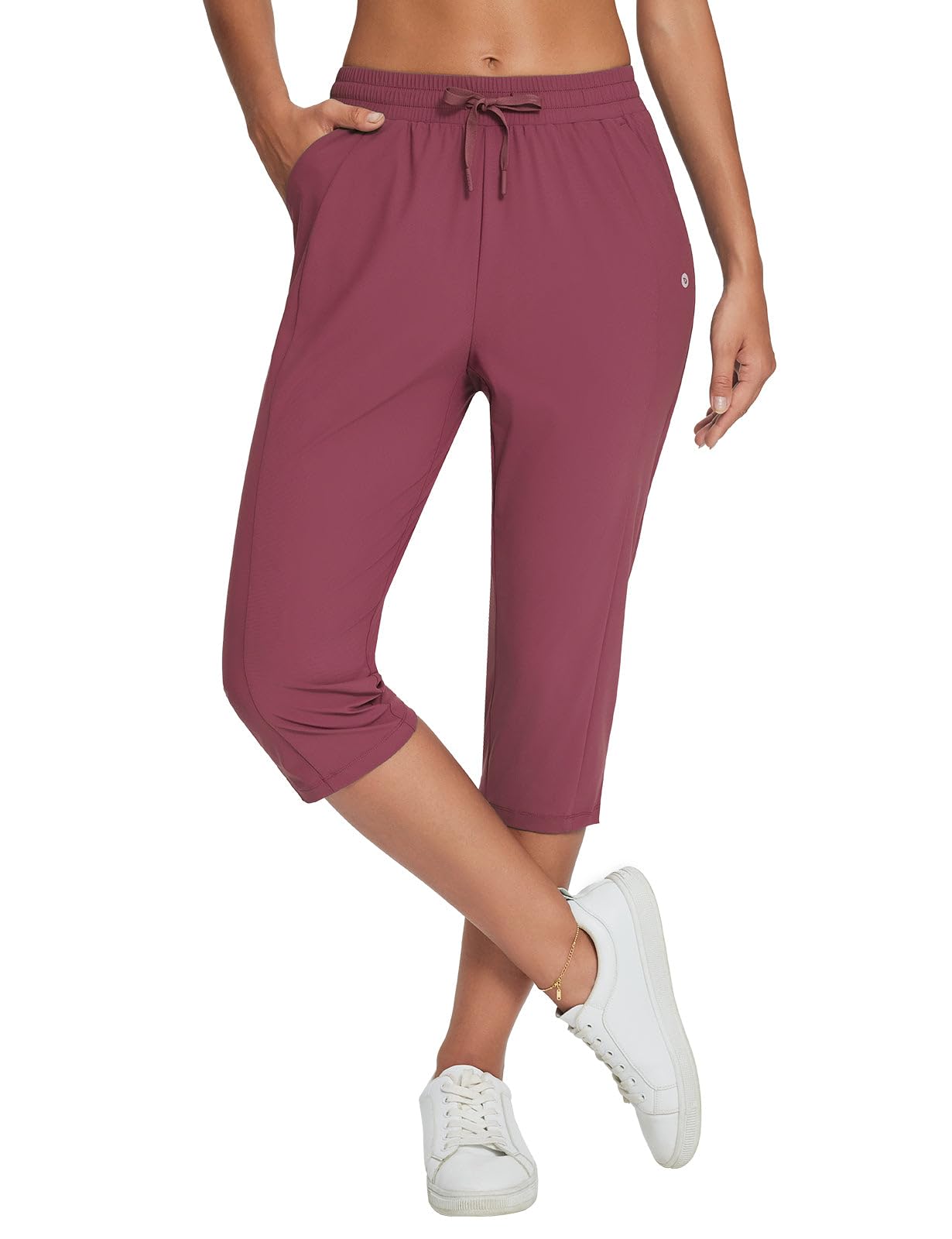 baleaf Women's Yoga Capris Pants with Pockets Lightweight UPF50+ Drawstring Waist Petite Athletic Sweatpants Casual Summer