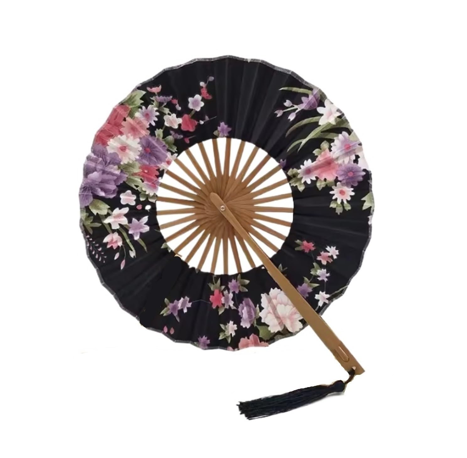 DANNMPX Display Fans Folding Hand Fan Japanese Sakura Flower Pocket Round Circle Party Decor Bamboo Hand Held(A)