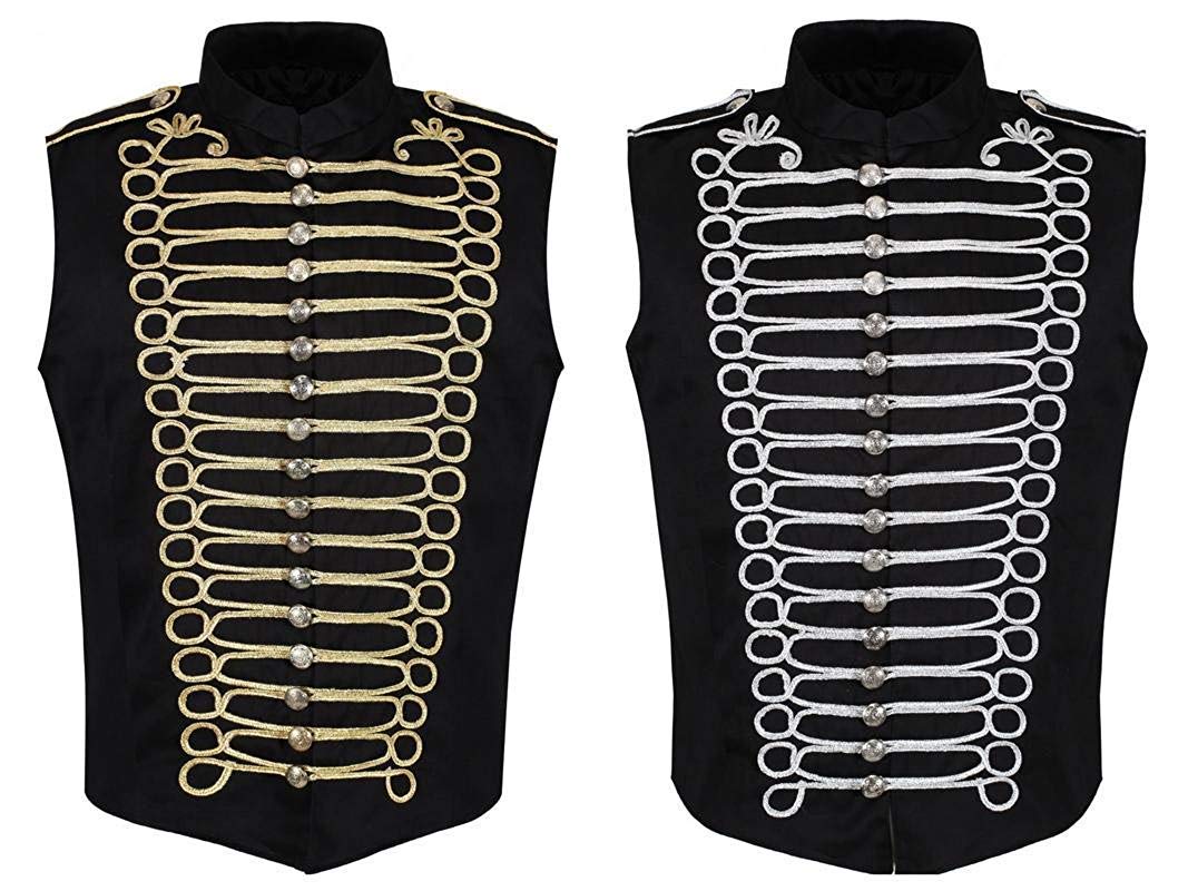 Ro Rox Herren Punk Militär Schlagzeuger Ärmellos Parade Jacke
