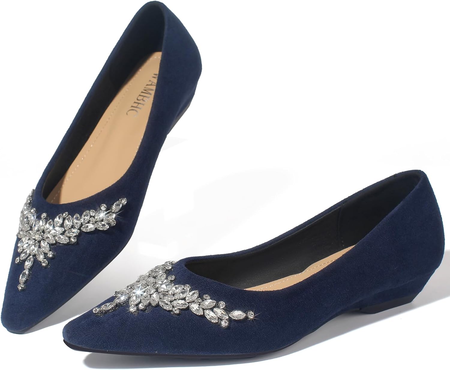 Dressy Wedge Flats for Women Rhinestones Pointed Toe Slip on Women Flats for Dressy Casual Office Work