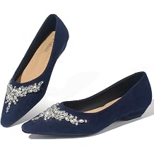 Dressy Wedge Flats for Women Rhinestones Pointed Toe Slip on Women Flats for Dressy Casual Office Work