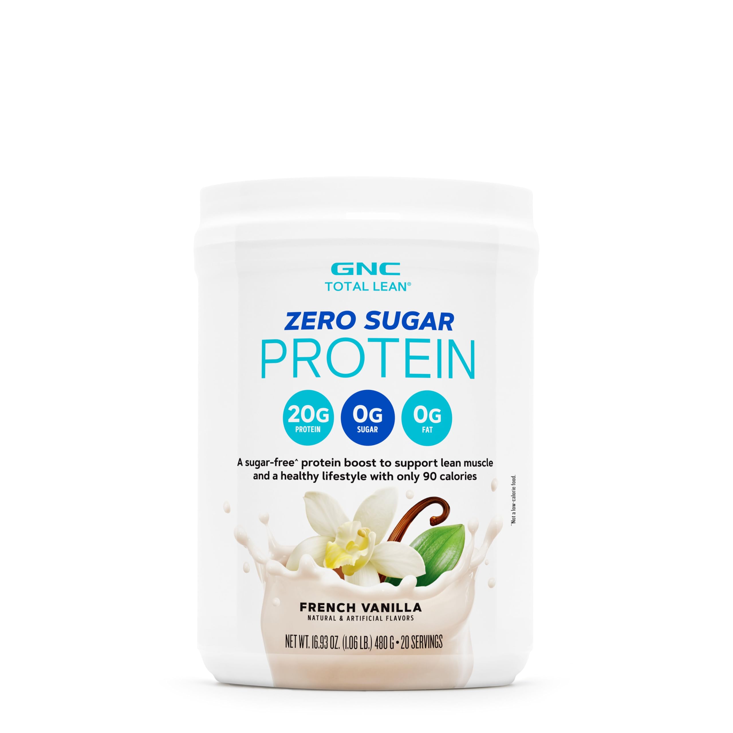 GNC Total Lean Zero Sugar Protein Powder | 20g, No Sugar, No Fat, 90 Calories | French Vanilla | 20 Servings
