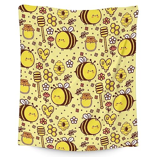 Bee Blanket Gifts, 50"x60" Cute Bee Print Throw for Women Girls, Soft Cozy Warm Flannel for Sofa Bed