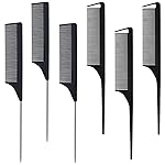 MODENGKONGJIAN 6 Packs Hair Rat Tail Combs Parting Rattail Combs Carbon Fiber Heat Resistant Teasing Combs with Stainless Steel Pintail for Women,Girls