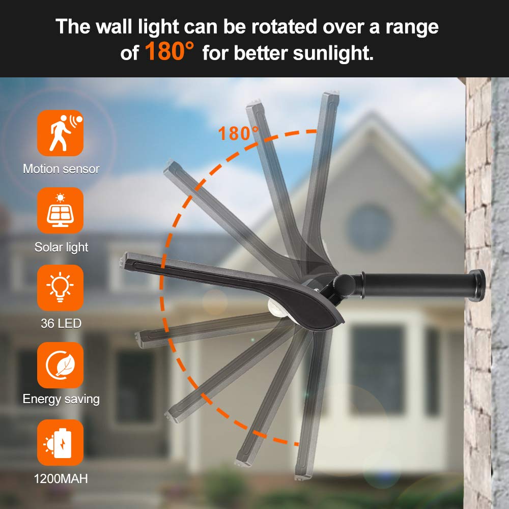 Bruture Luci Solari,36 Led Lampada Wireless ad Energia Solare da Giardino con Sensore di Movimento,IP65 Impermeabile Solar Lights (2 Pack)