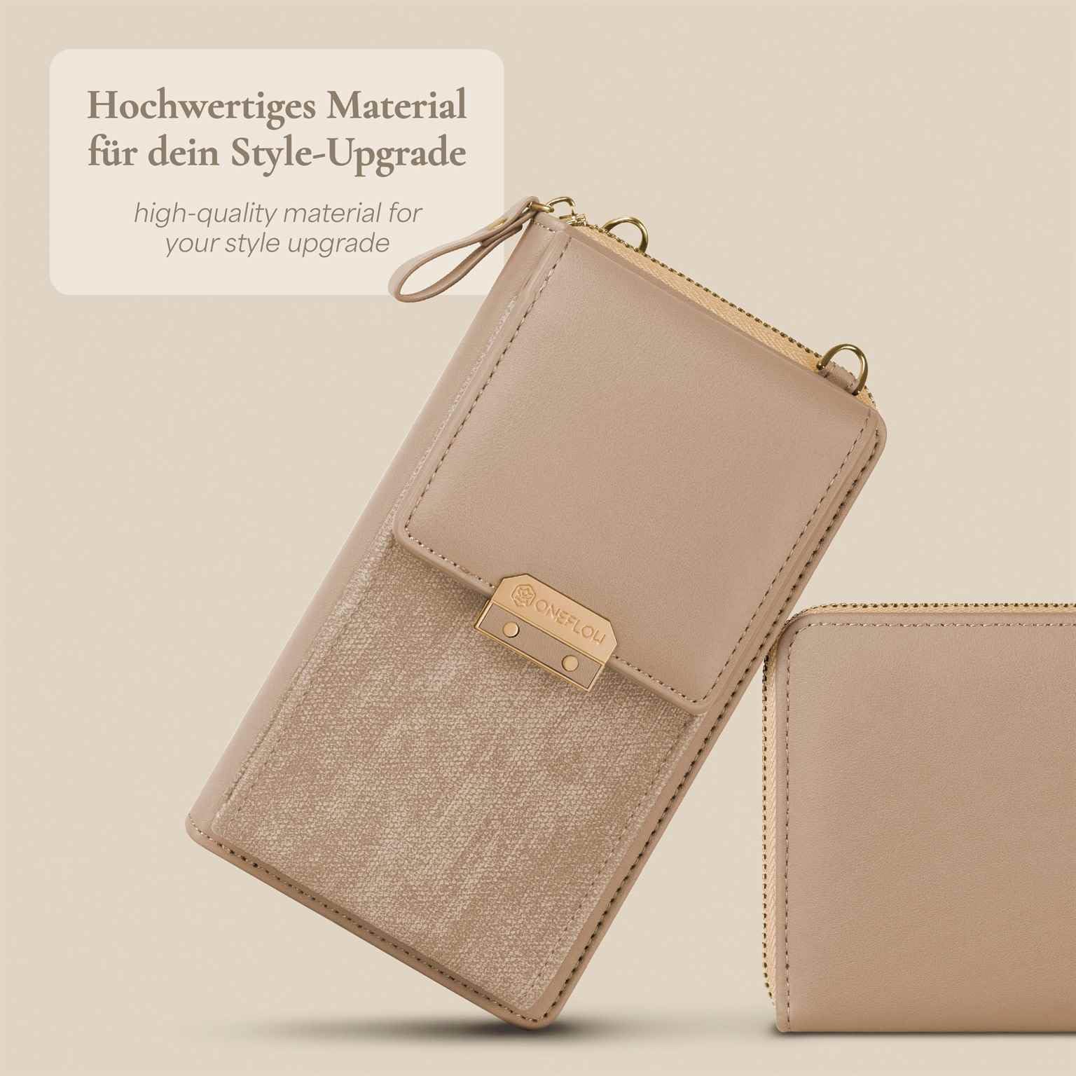 ONEFLOW Bliss Purse für iPhone XR Handytasche zum Umhängen Damen mit Portemonnaie, Handy Umhängetasche mit Geldbörse und Handyfach, Kleine Handtasche, Cream Beige