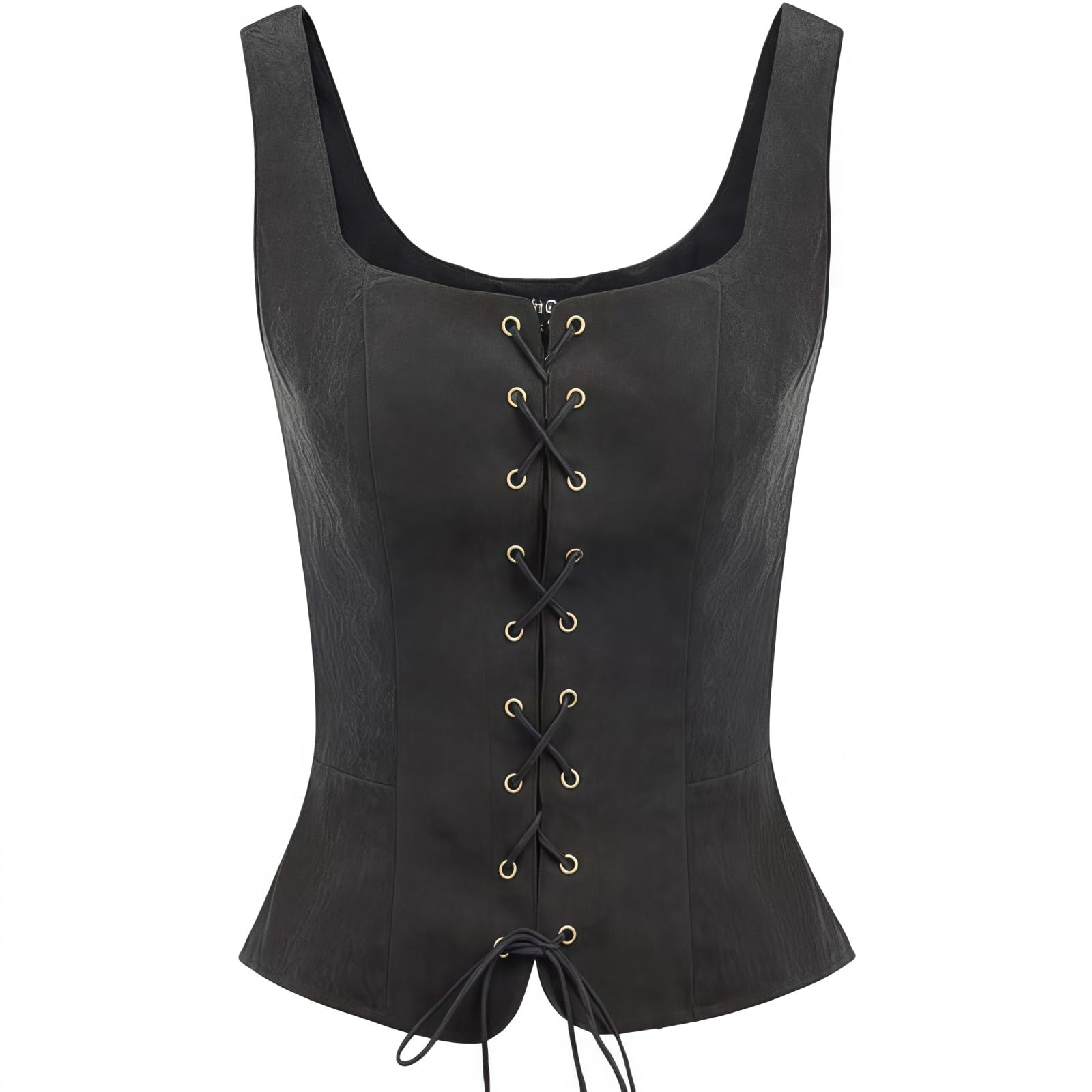 Women's Renaissance Corset, Vintage Faux Suede Medieval U Neck Lace-up Waistcoat, Sleeveless Drawstring Retro Steampunk Viking Vest Gothic Victorian Costume Bodice Top for Halloween Party Cosplay