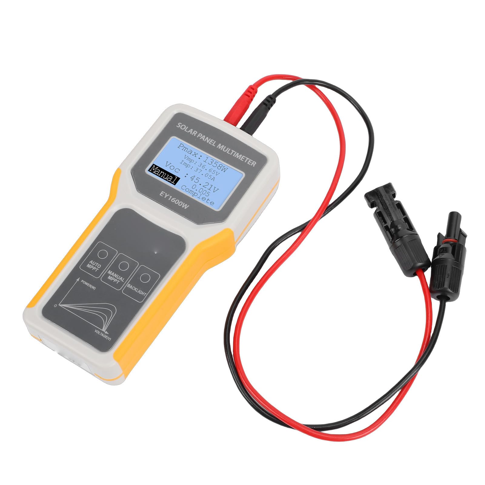 Bewinner Multimetro MPPT per Tester per Pannelli Solari, Gamma di Potenza 5-1600 W, Corrente 0-60 A, modalità di Rilevamento Automatico e Manuale, Strumento Portatile Leggero con Display LCD