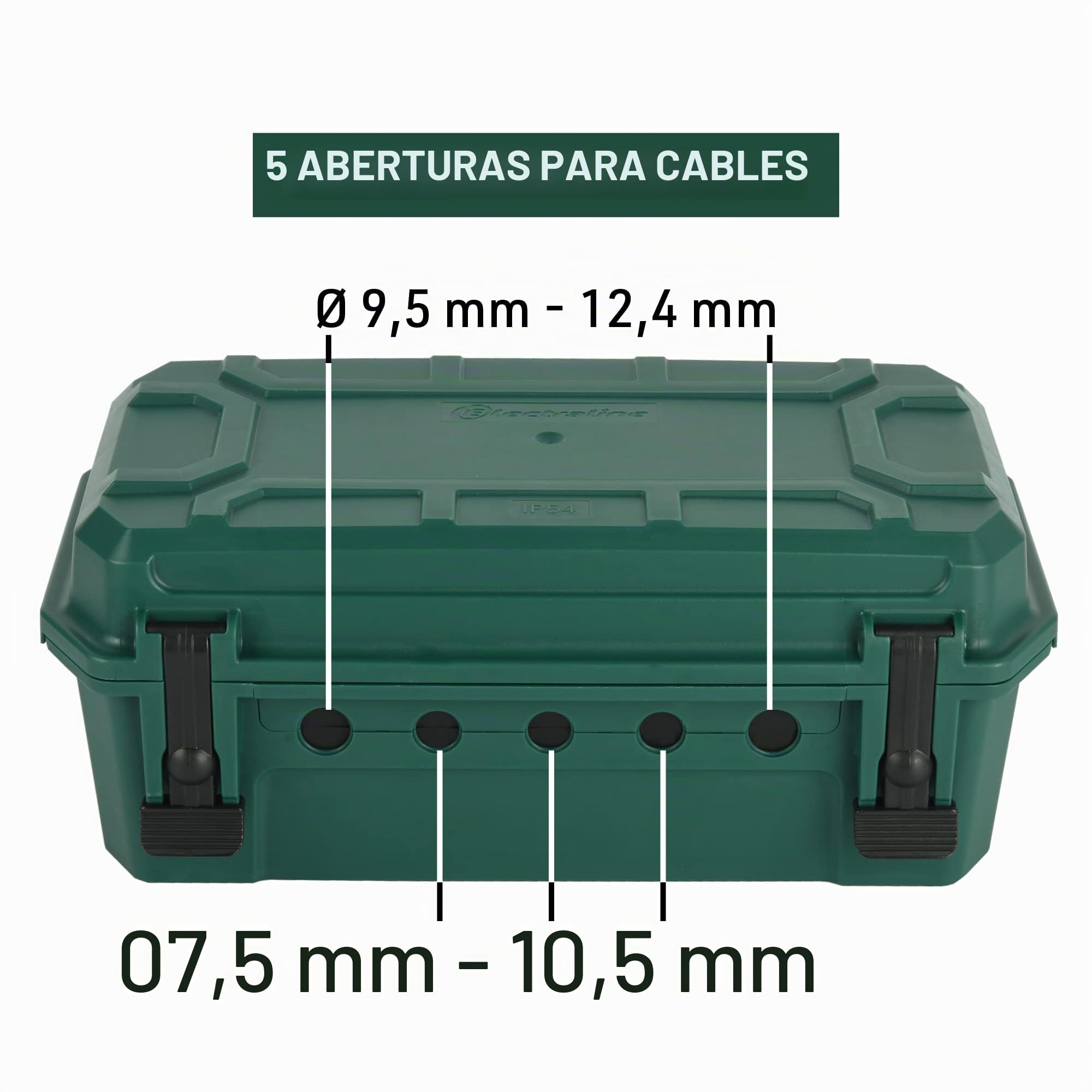 Electraline 300183 Caja de protección para conexiones eléctricas exteriores impermeable con protección IP54 con 5 salidas de cables (2 x Ø9,5-12,4 mm. 3 x Ø7,5-10,5 mm), Dimensión 320x180x126 mm