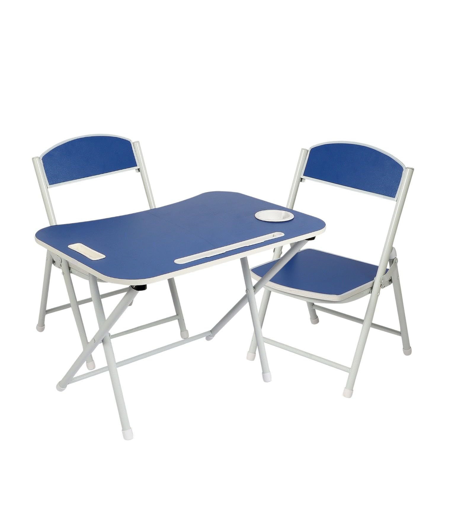 The Tickle Toe Kids Foldable Table and Chair Set | 1 Table + 2 Chairs | Blue MDF & Metal Study Desk for Boys & Girls | Compact Furniture for Toddlers Age 2-5 Years | Made in India