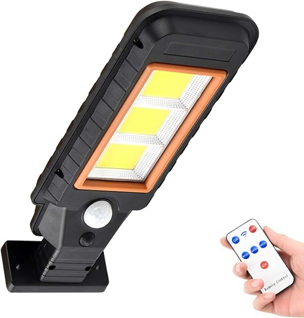 Solar Security Light, PHADAP 128 LED Solar Motion Sensor Lights with 3 Lighting Modes and Remote Control, IP65 Waterproof, 3000 mAh Solar Wall Lights for Garden, Fence, Door, Yard
