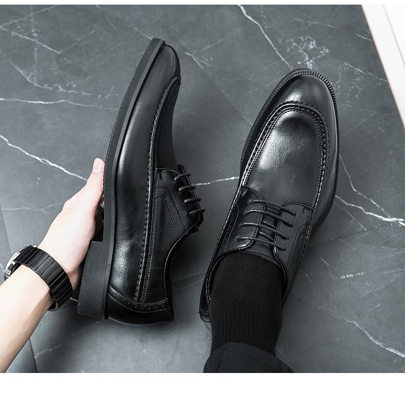 Santimon Men's Moc Toe Leather Lace-Up Dress Shoes Soft Comfort Stylish Moc Toe Derby Shoes for Work, Weddings & Business4