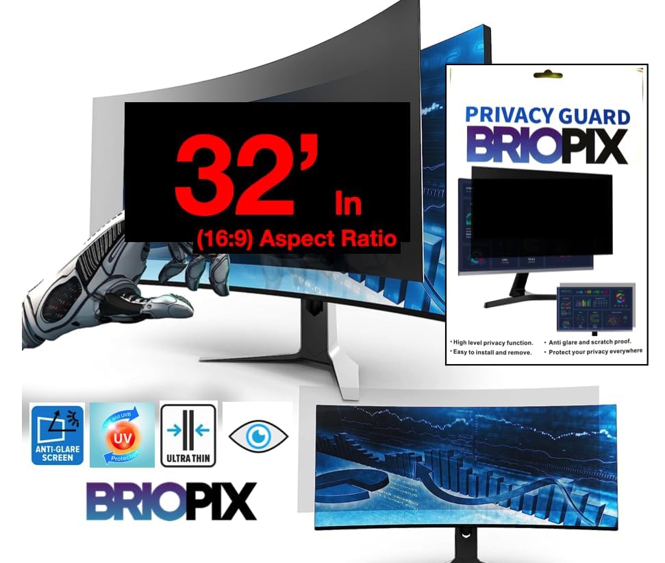 Image of Pxin FuTech 32 Inch (16:9) Curved Monitor Privacy Screen Filter - NO Eye Strain | Anti-Blue Light + Anti-Glare | Privacy Screen Protector