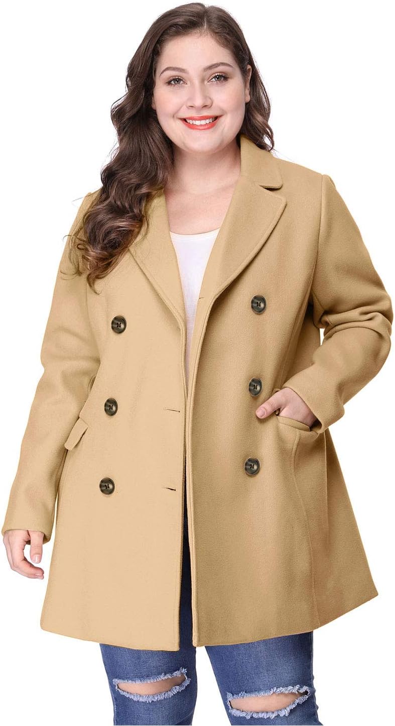 Agnes Orinda Women's Plus Size Notched Lapel Double Breasted Long Coat - Image 3