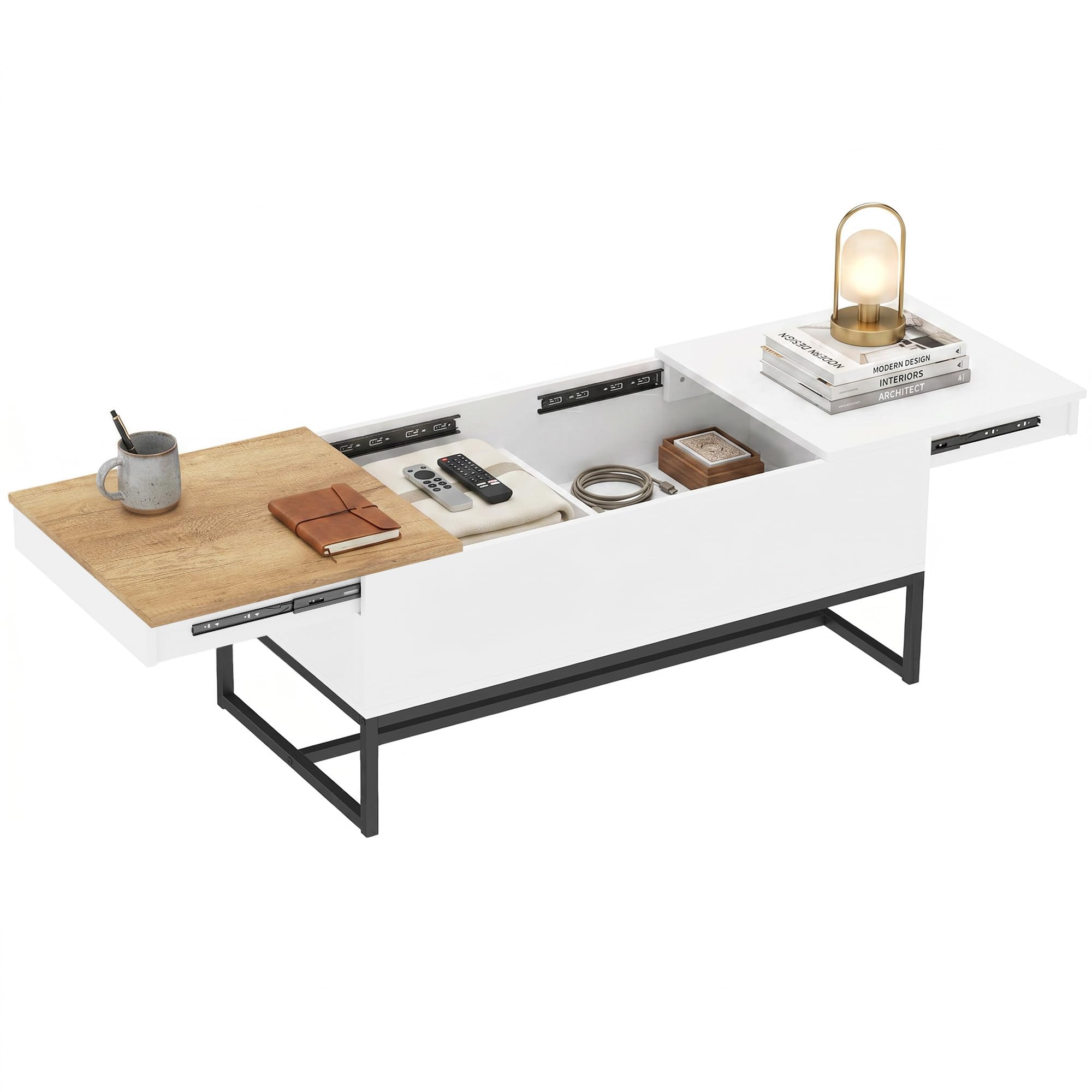 HOMCOM Tavolino Caffè Ripostiglio Nascosto 100x50x45cm Rovere+Bianco