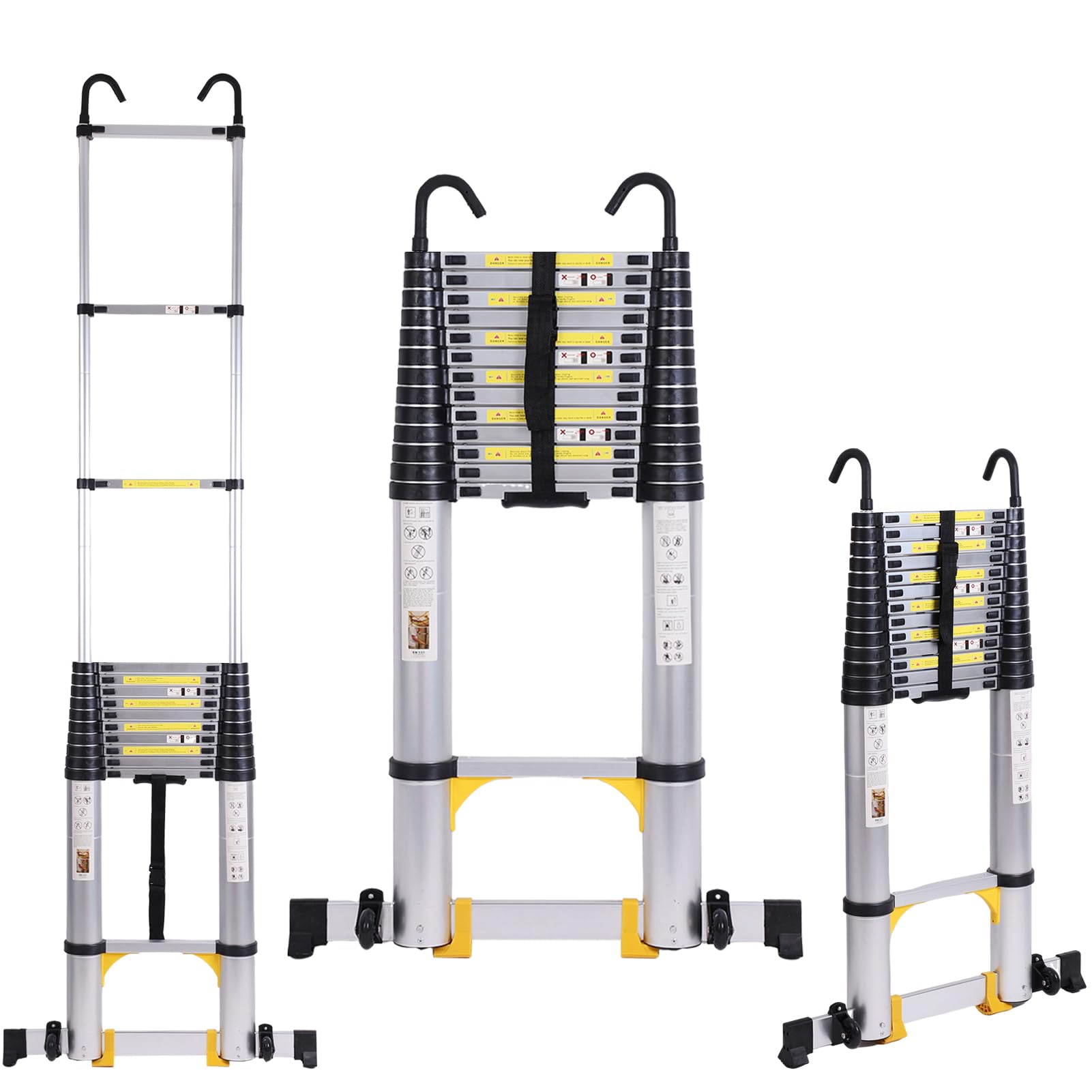 Telescoping Extension Ladder 17.7 FT, Aluminum Lightweight Extension Ladder with Locking Mechanism,Heavy Duty RV Collapsible Ladder for Household, Outdoor Work 330 lbs Load