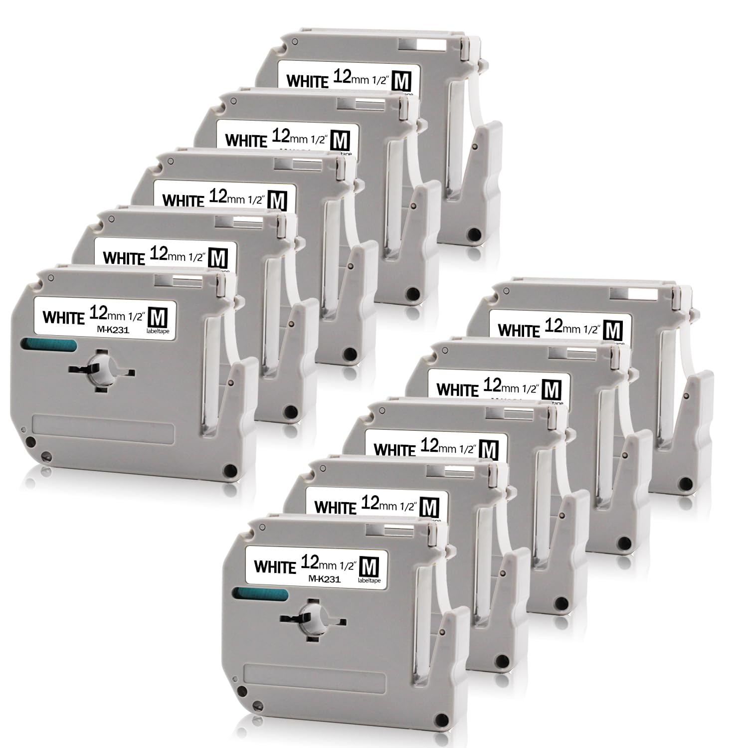 Absonic10-Pack MK231 Label Tape White Compatible for Brother M-K231 M-K231S M231 MK-231 12mm 0.47" White P Touch Tape M 12mm 1/2" White for PT-65 PT-M95 PT-45M PTM95 PT-80 PT-90 Label Maker