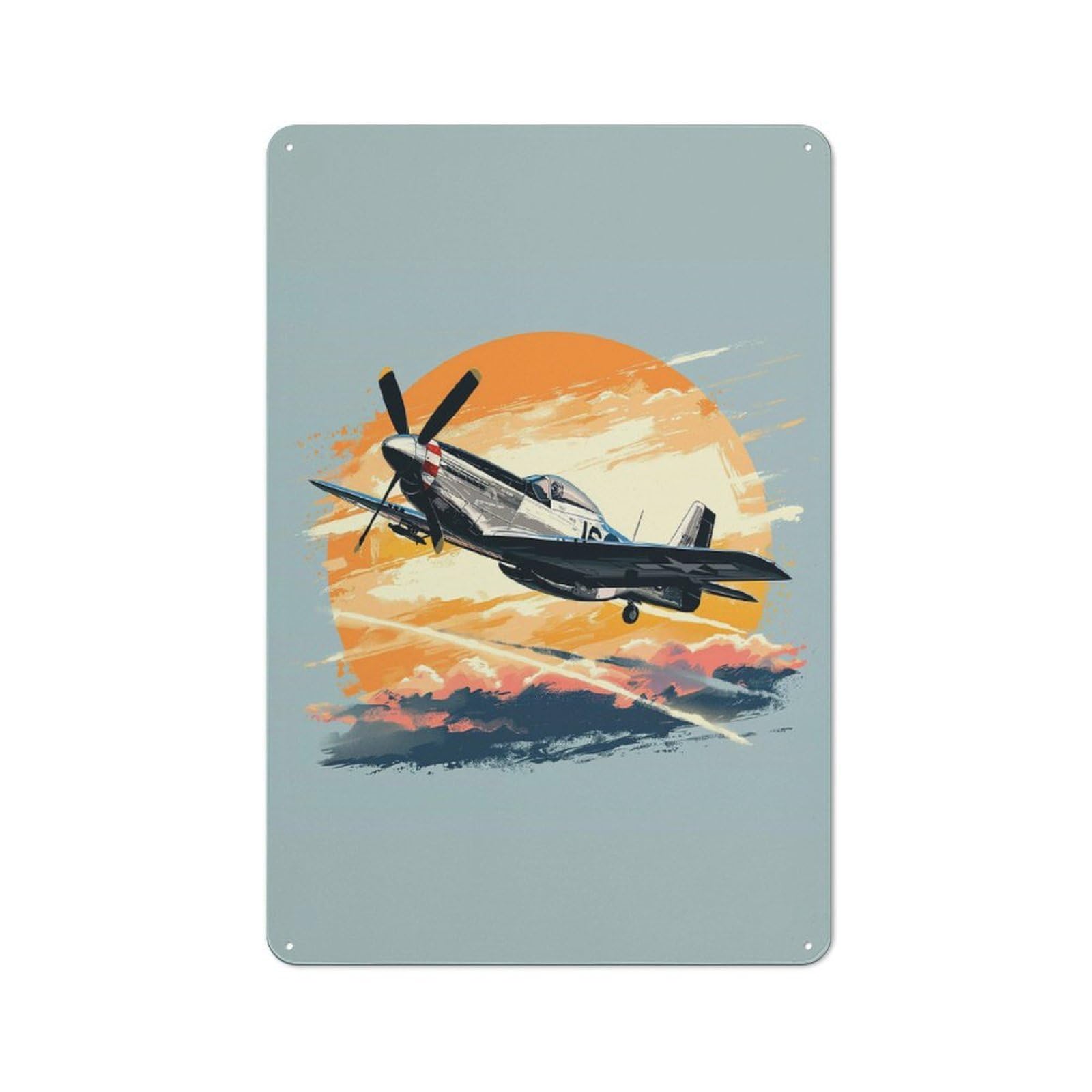 Junmoney Style-19 P51 Plane Retro Metal Wall Decor 30X20cm, Metal Wall Art Sign For Living Room, Hallway, Kitchen Or Cafe