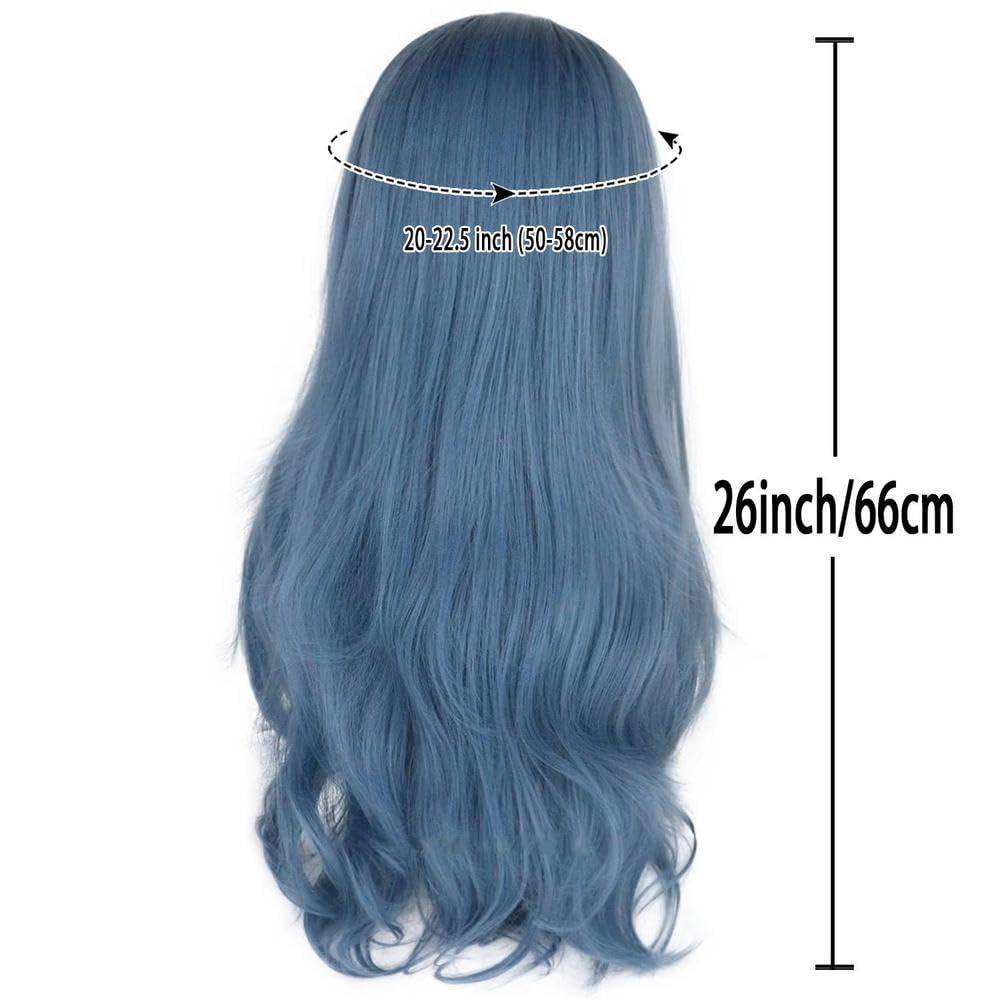 Haarpflege Frauen Blau Mittelteil Lange Welle Lockiges Haar Perücke Für Cosplay Tägliche Party