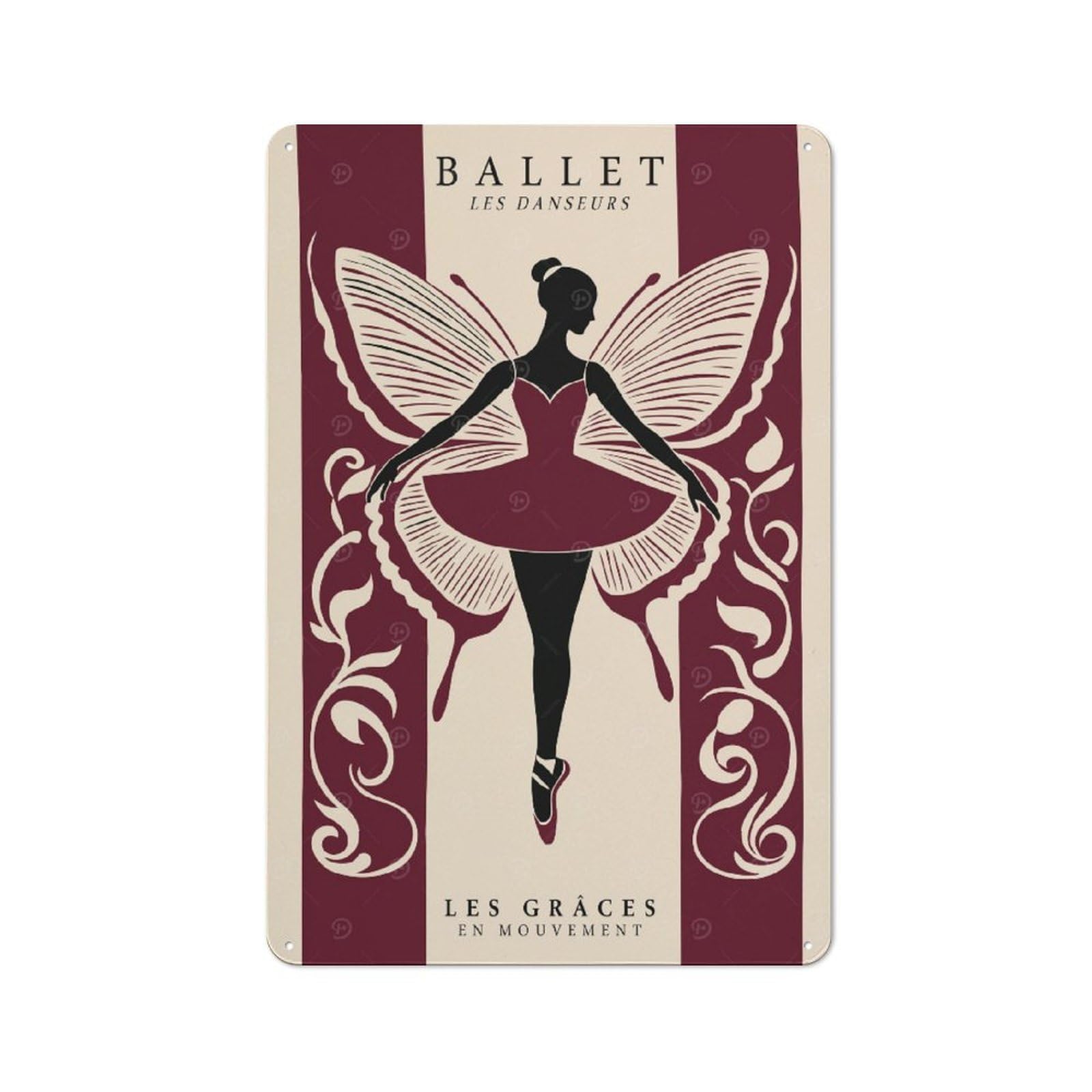 Junmoney Style-23 Ballet Dancer With Butterfly Wings Poster Retro-Style Tin Wall Plaque 30X20cm For Café Or Home Bar, For Themed Interiors In Cafés And Home Bars