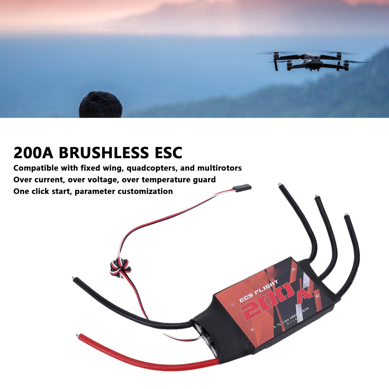 CHICIRIS RC ESC, 200A Elektronischer Geschwindigkeitsregler Open Source Bürstenloser ESC für RC Starrflügelhubschrauber mit Mehreren Achsen