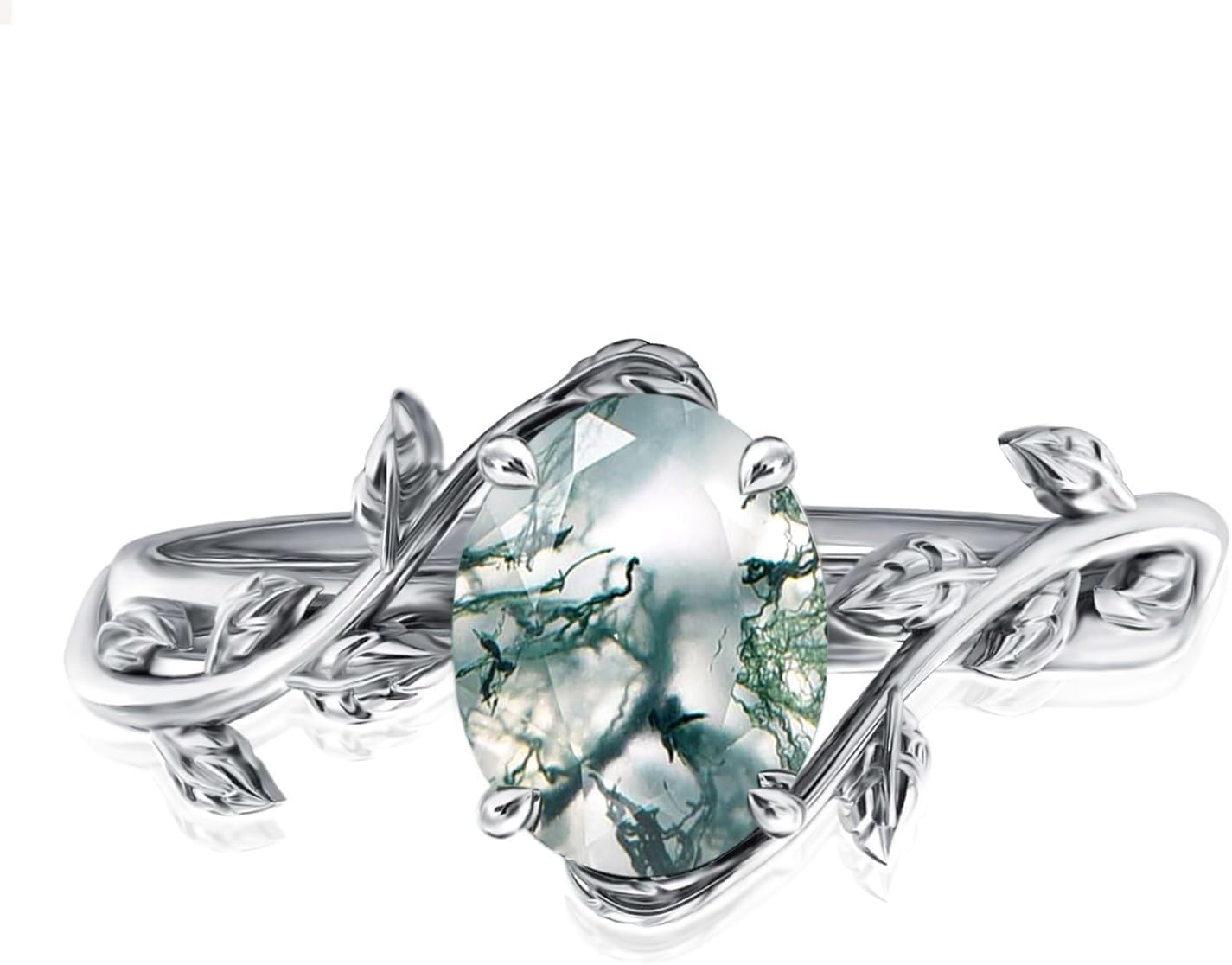 Wasee Natural Moss Agate Ring for Women 925 Sterling Silver Green Moss Agate Engagement Wedding Promise Ring Jewelry Gifts for Women - Image 2
