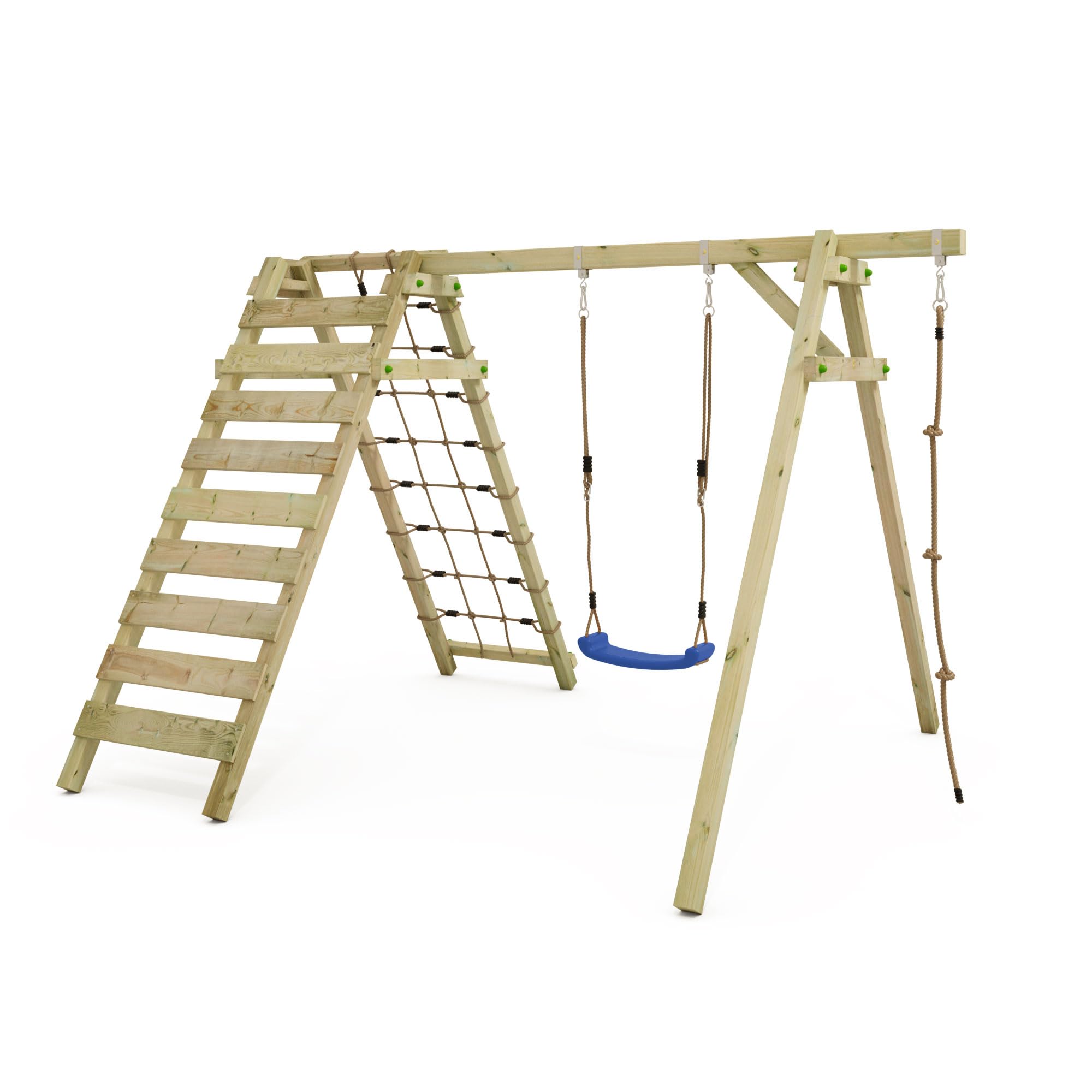 Altalena WICKEY Smart Cliff gioco per bambini, altalena doppia in legno da esterno o da giardino con modulo ampliato per arrampicate