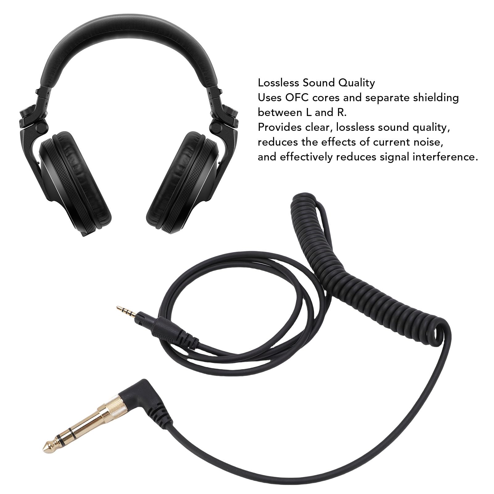 Cavo Audio Arrotolato per Pioneer DJ HDJ-CUE1 HDJ-CUE1BT HDJ-X5 HDJ-X7 HDJ-S7 Cuffie, Cavo di Estensione Angolo Retto a 90 Gradi, con Adattatore da 6,35 Mm