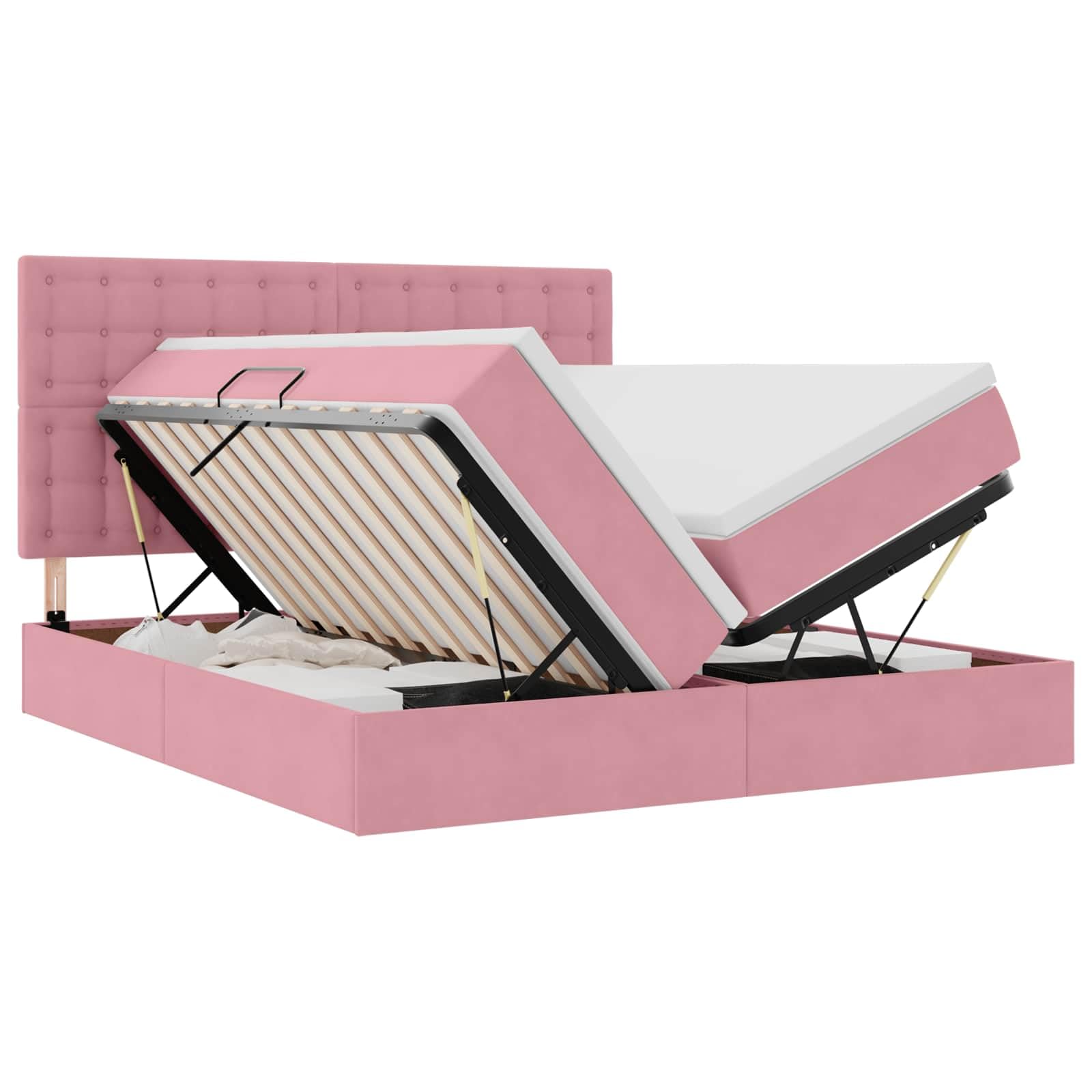 Cama de almacenamiento de terciopelo rosa 180 x 200 cm con elevación hidráulica, marco de metal resistente y colchón de densidad media, elegantes muebles de dormitorio para parejas