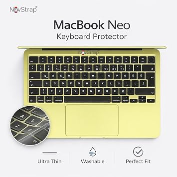 NovStrap Apple MacBook Neo 13 inç (A18 Çip) A3404 ile Uyumlu Türkçe Q Klavye Koruyucu Siyah Kılıf