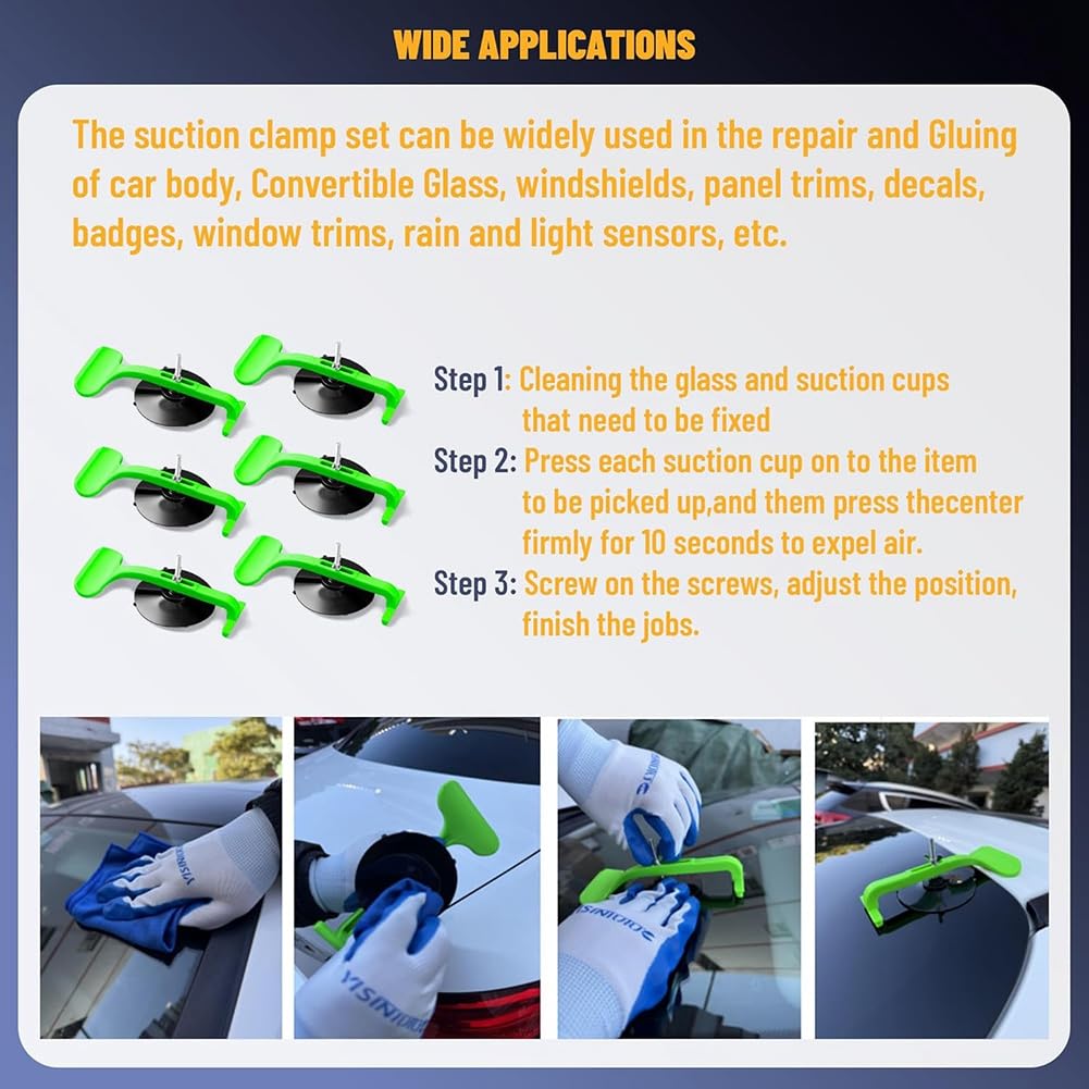 Kit de Pinces à Ventouses avec Coussinet en Mousse, 6 Pièces, pour la Réparation et le Collage Du Pare-Brise en Verre de la Capote de Voiture Décapotable.