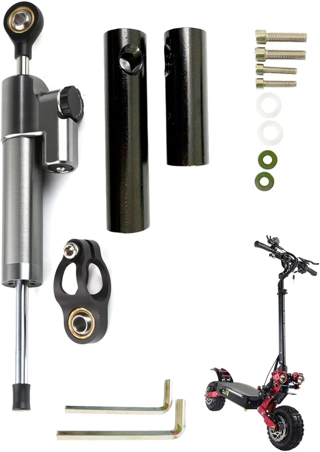 V5 Electric Scooter Steering Damper Stabilizer Kit, High-Strength T6061 Aluminum Bracket for Motorcycle & E-Scooter, Reduces Vibration & Enhances Safety (Titanium)