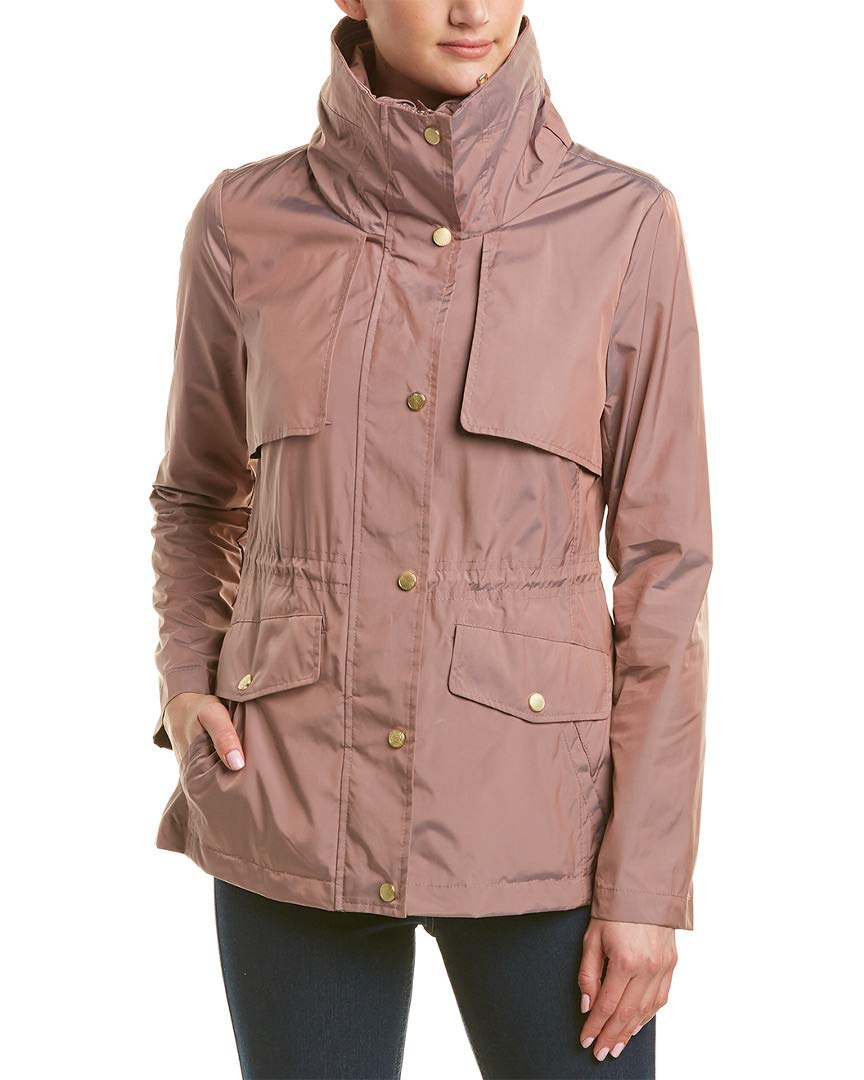 Cole Haan Women's Short Packable Rain Jacket, Mauve, Large