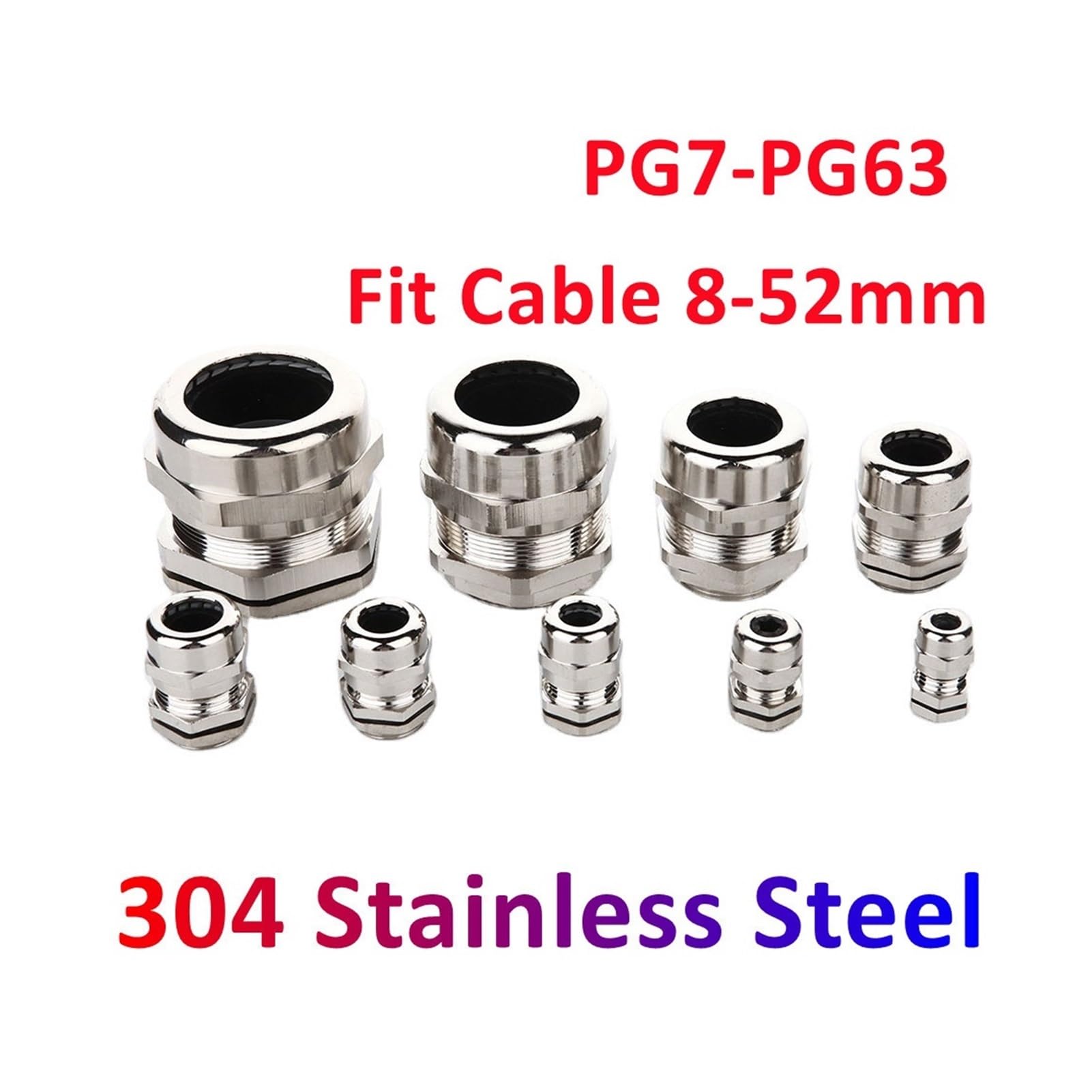 10 Uds prensaestopas de Cable impermeables 304 glándulas acero inoxidable IP68 PG7 PG9 junta Metal PG13.5 PG16 sello fijación ajuste 3-52mm(PG36 fit 25-32mm)