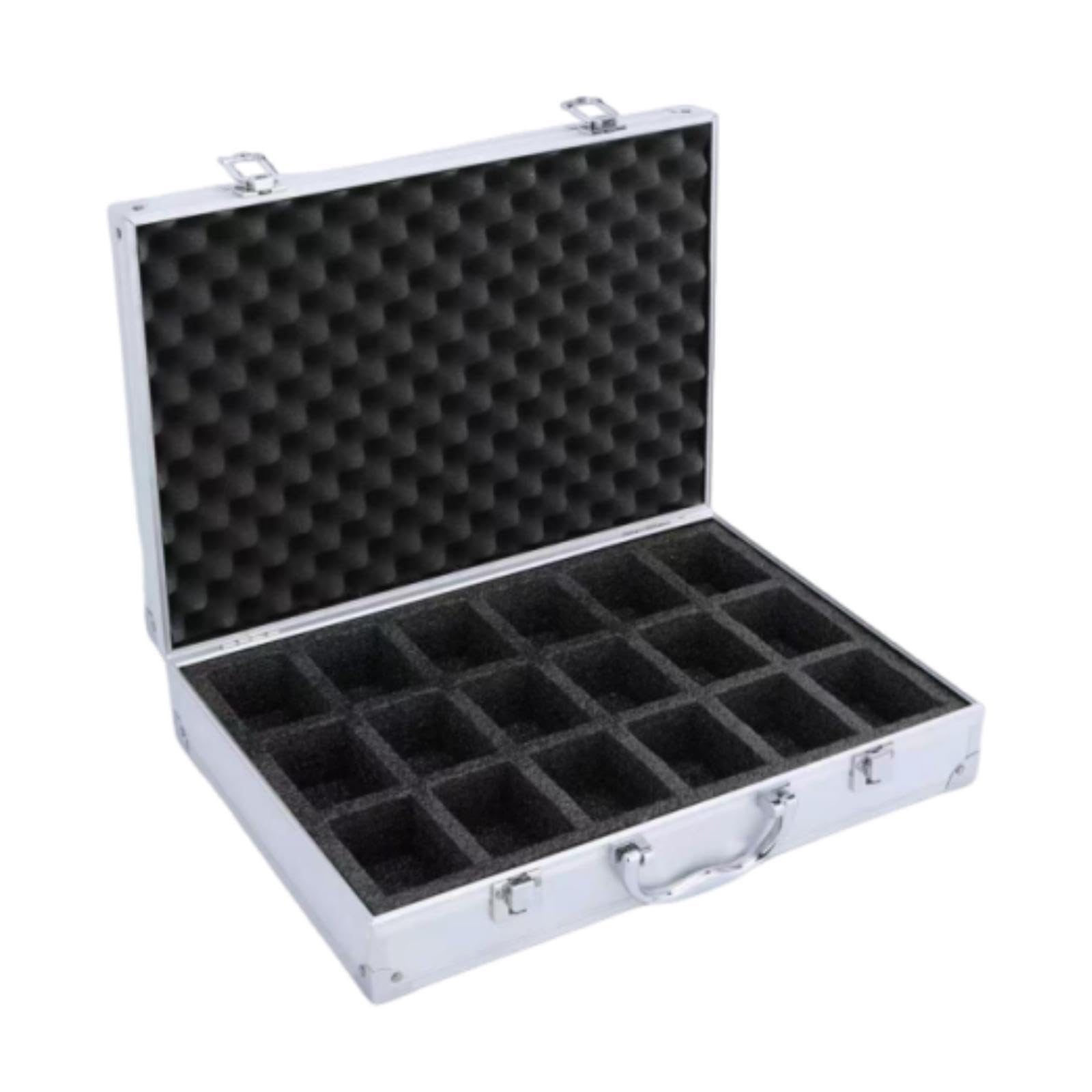 Amagogo Caja almacenamiento para relojes, estuche rígido aleación aluminio, estuche regalo para exhibición y colección, organizador para relojes, Plata, 18 Ranuras
