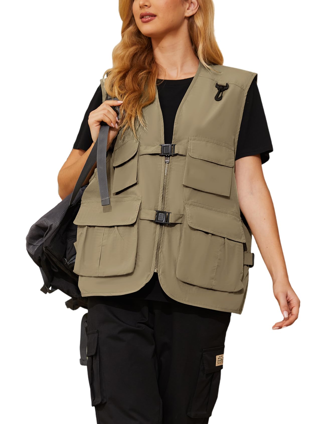 Wyeysyt Women's Fishing Vest Safari Utility Travel Vest Outdoor Work with Multi Pockets