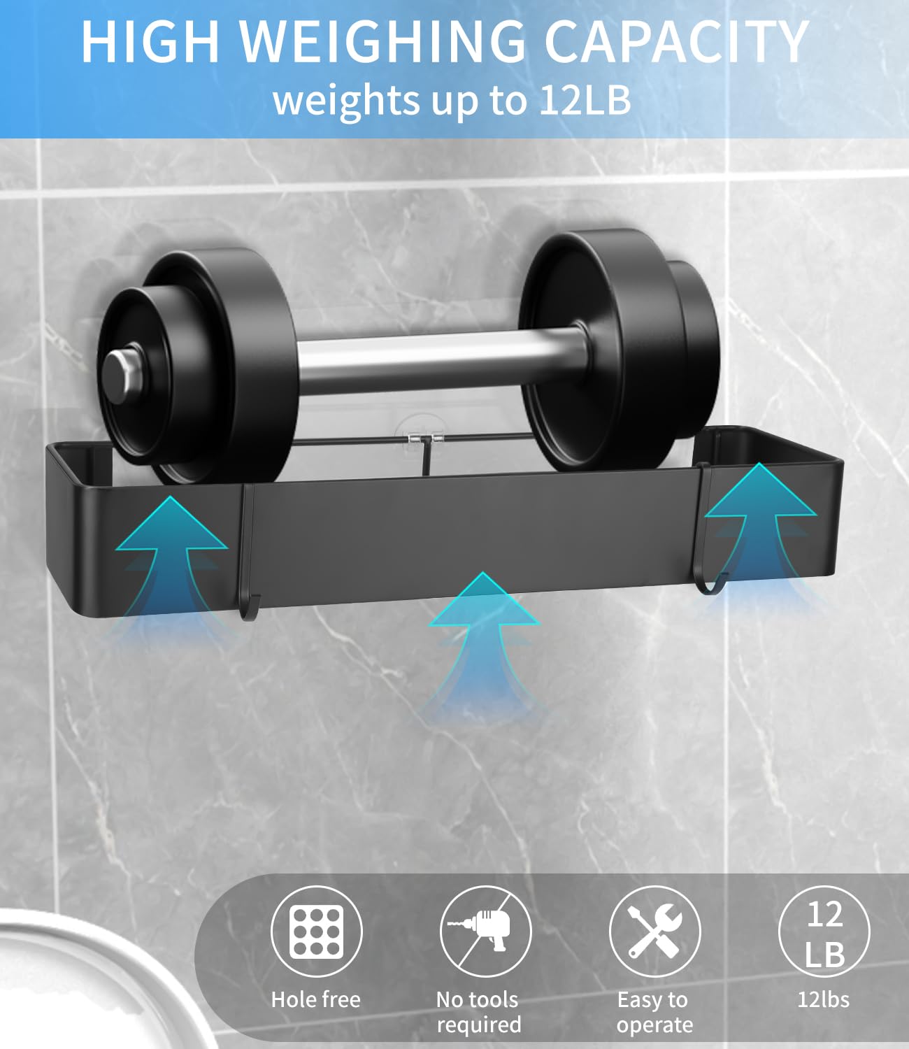 Mensola Doccia Senza Foratura 2 Pezzi - Porta Shampoo In Acciaio Inox Per Bagno | Adesivo Resistente - Foto 7