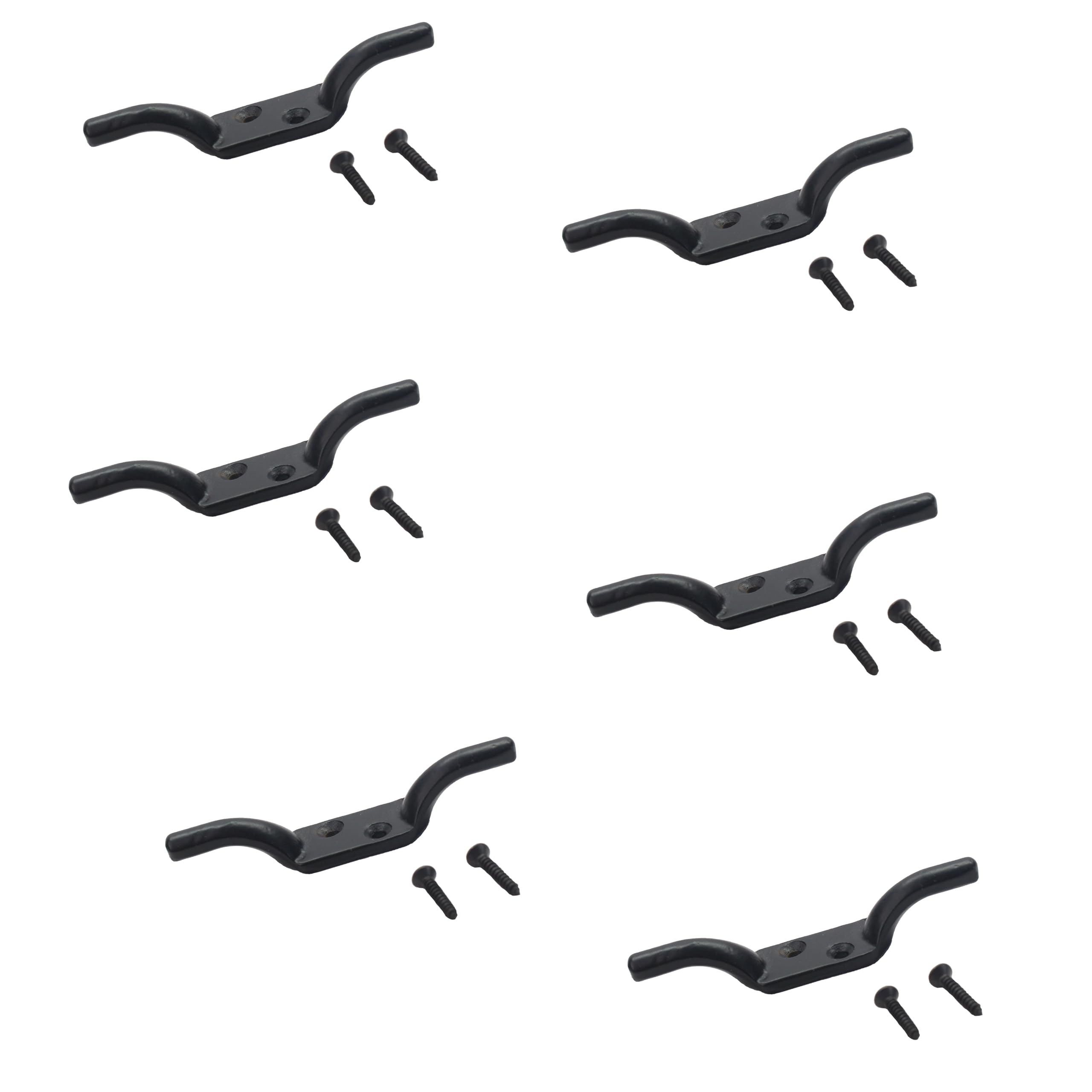 Sul Black Cleat Hook 100Mm Heavy Duty Coated Rope Cord Cleat Hook, Halyard Rope Cleat Hook Flagpole Trailer Rope Roman Blind Cord Hooks Cleat Hooks For Washing Line With Screws - 4 Inch (6)