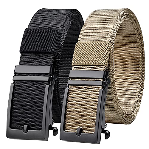 Golf Belt,2 Pack Nylon Ratchet Belts, Adjustable Mens Belts Casual with Automatic Slide Buckle