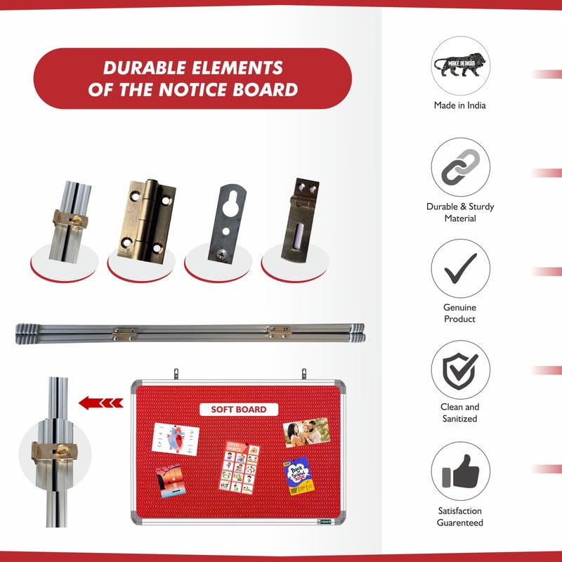 Image of YAJNAS 2X6 Feet Premium Material Red Designed Notice Board with Acrylic Door /Soft Board /Bulletin Board /Pin-up Display Board for Study Room, Office, School & Home Use