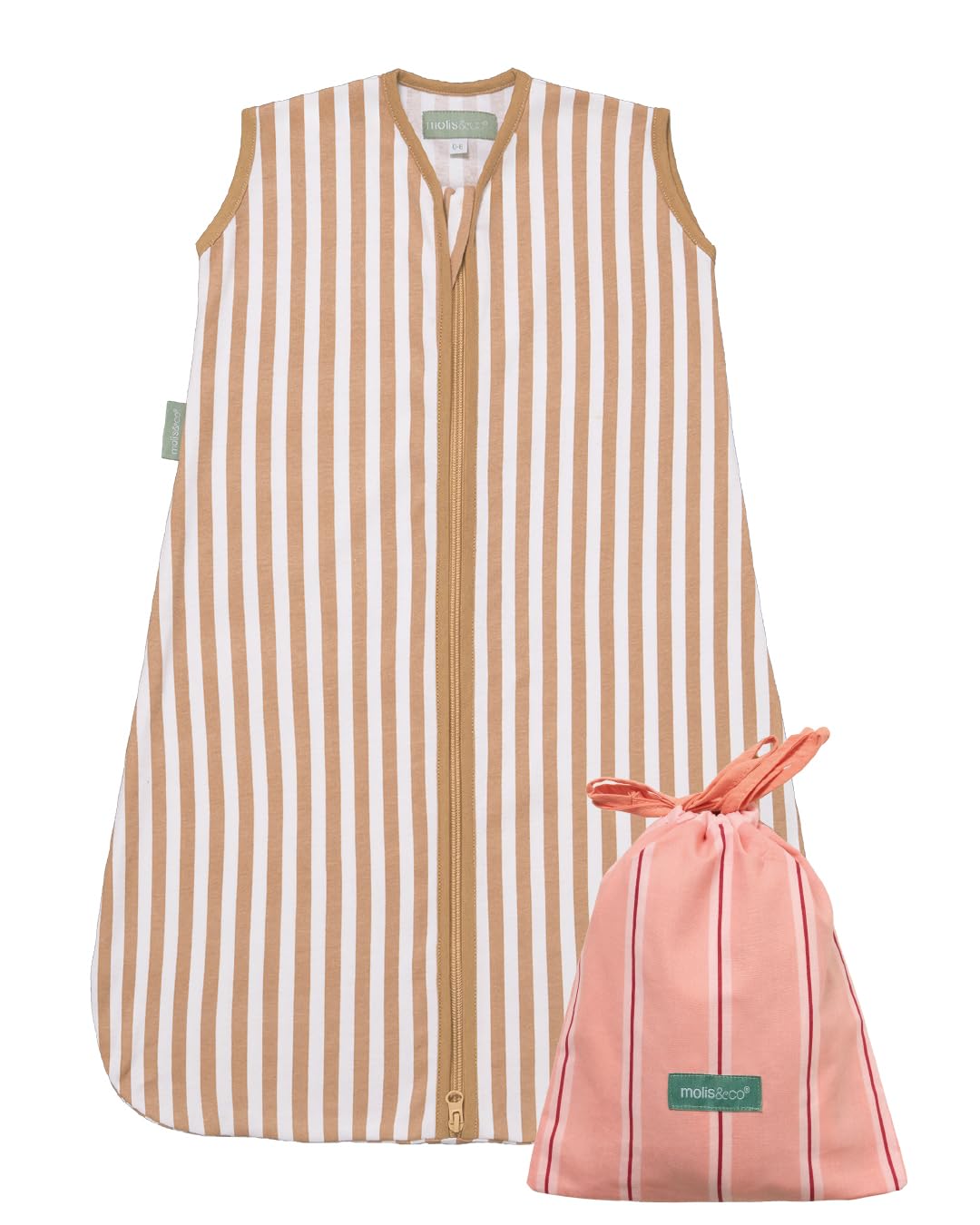 Molis&co Summer Sleeping Bag 0.5-Tog 100% Cotton (Oeko-TEX) - Adjustable Length (82-95 cm) for Boys and Girls - Sand Stripes