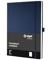 SIGEL CO684 Premium Notizbuch A4 blanko blau, Hardcover, 194 nummerierte Seiten, nachhaltiges Papier, mit Inhaltsverzeichnis, Stiftschlaufe, Falttasche, Gummibandverschluss, Conceptum