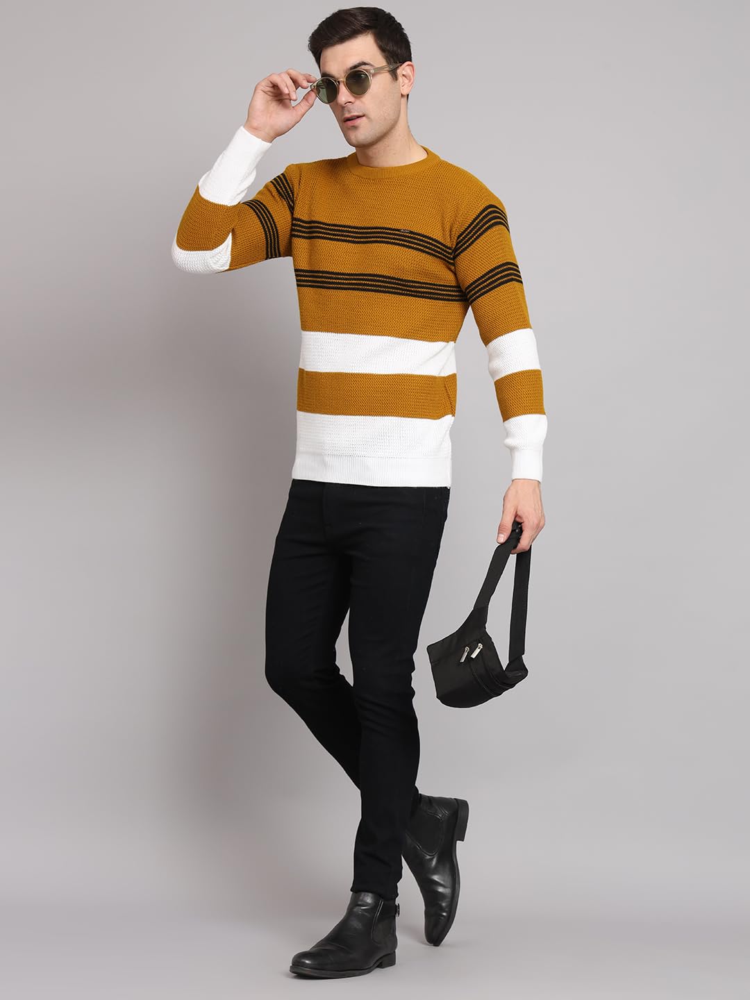 eWools Men's Winterwear Woolen Striped Cardigans Sweaters (Gold, X-Large) - Image 4 thumbnail