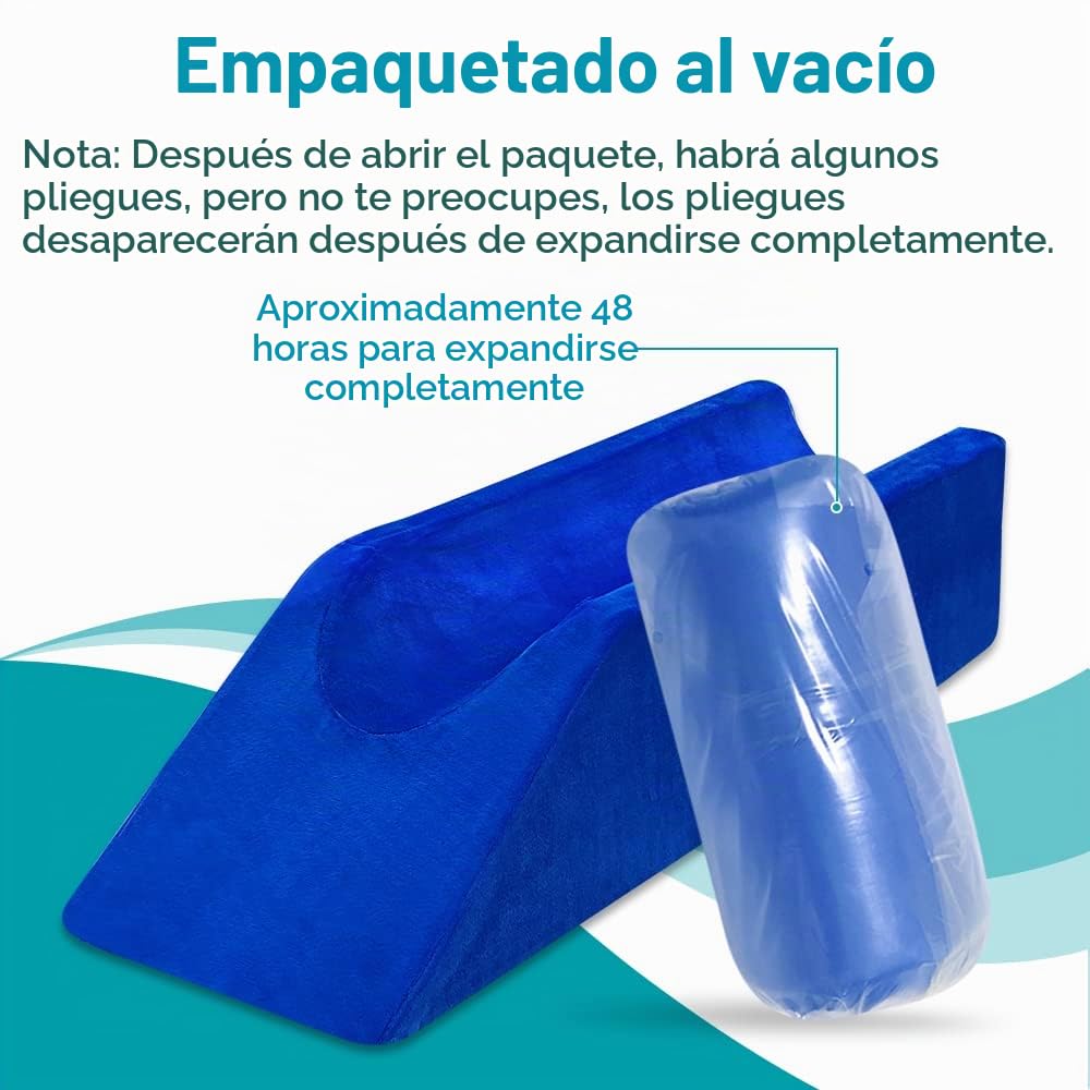 Almohada de cuña de elevación de piernas, almohada de descanso de pierna para dormir después de la cirugía, soporte de rodilla, espuma para cama, cuñas, piernas (azul, 65 cm de largo)