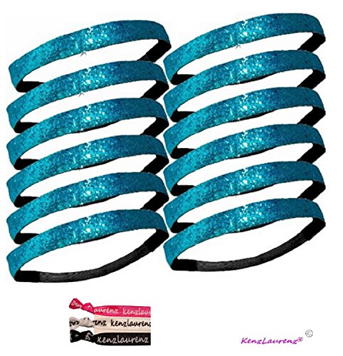 12 Pack: Twelve Glitter Headbands by Activewear Apparel (12-Teal)