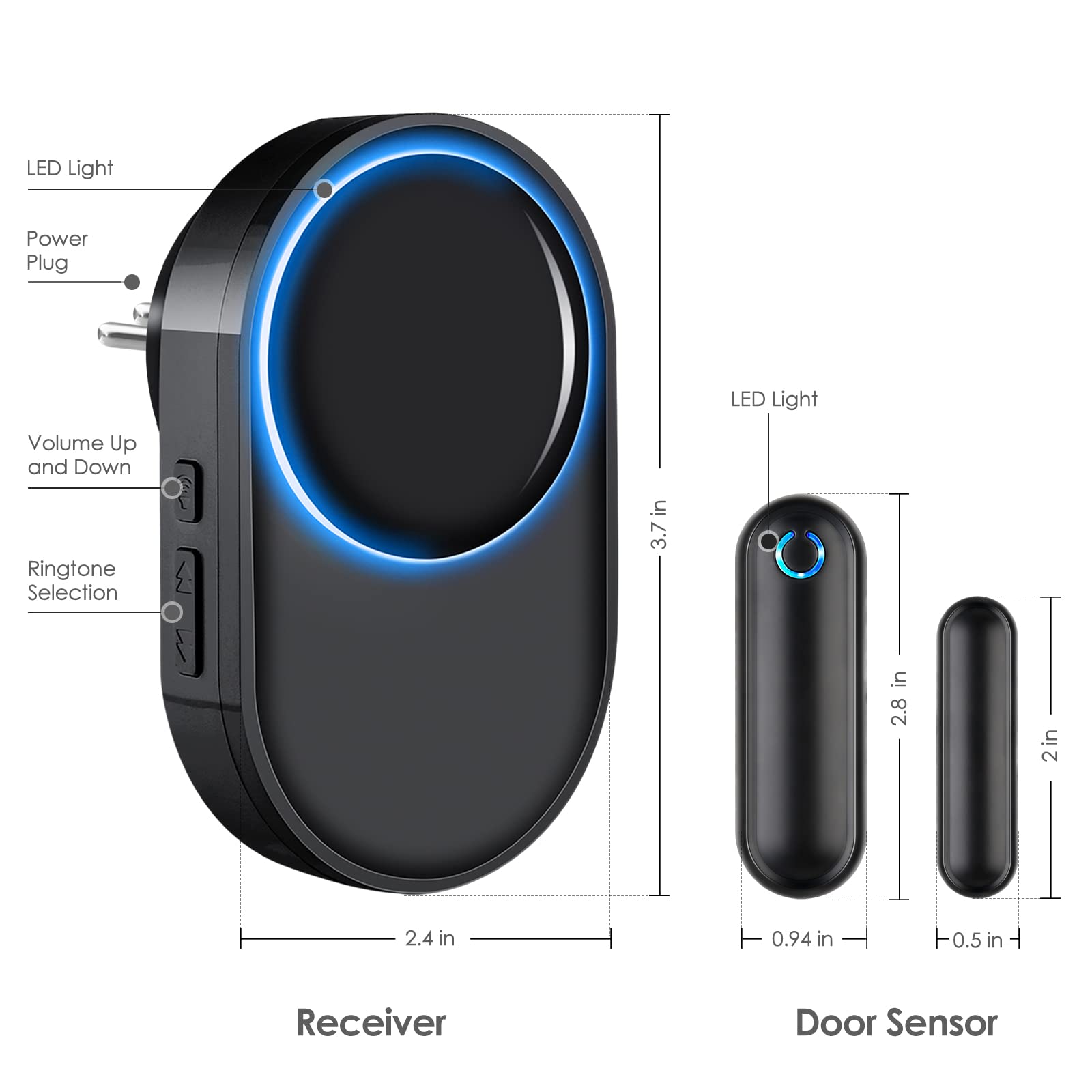 Alarmas para Casa, Sensor Apertura Puerta, 900ft - 58 Tonos, Timbre de Puerta, Sistema de Alarma de Seguridad para el hogar con Sensor Magnético para Puertas de Garaje