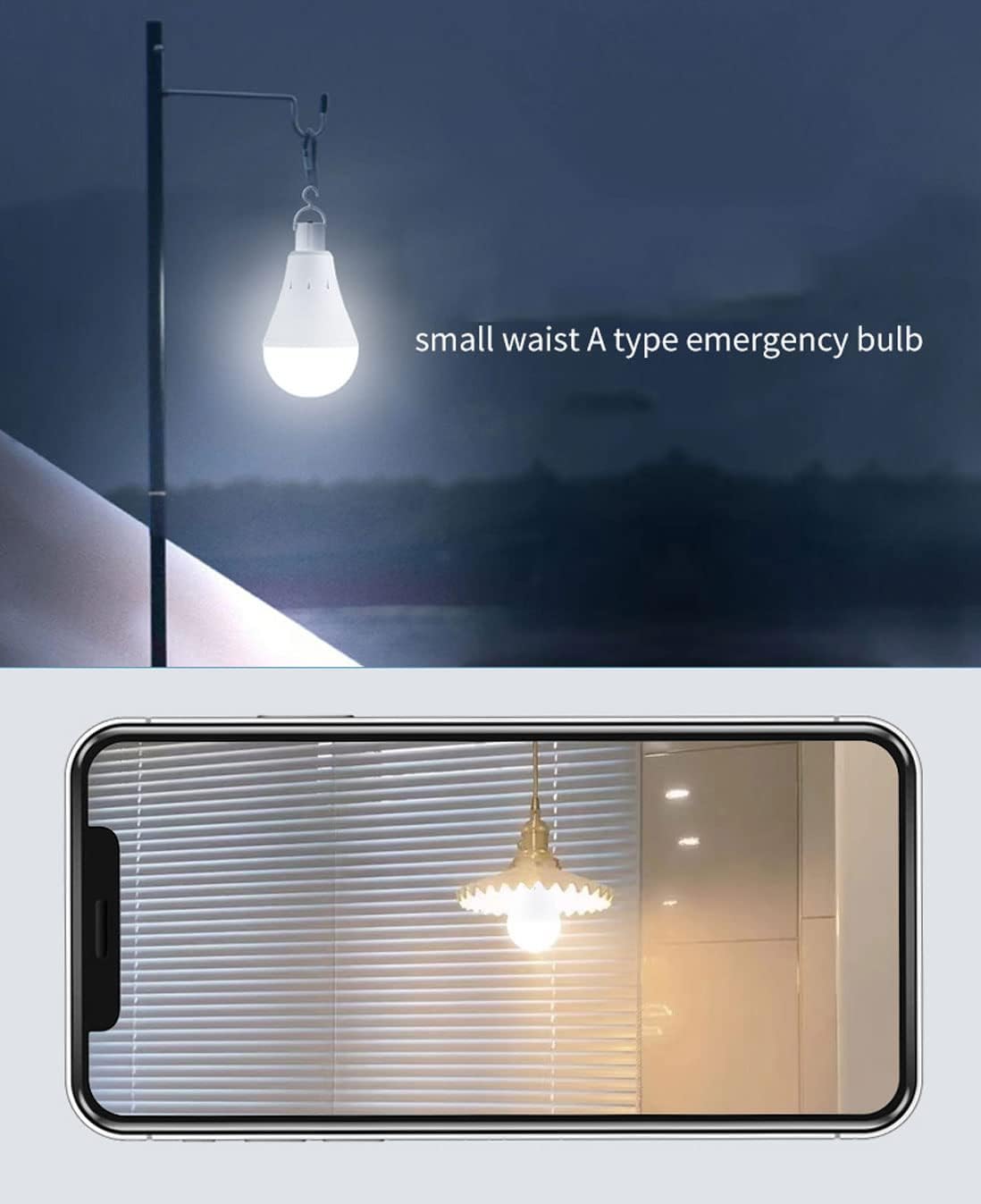 9W Emergency LED Light Bulb with Hook Daylight White Rechargeable Bulb LED Intelligent Emergency Bulb for Power Outage Indoor and Outdoor, Camping, Hiking, 6-Pack