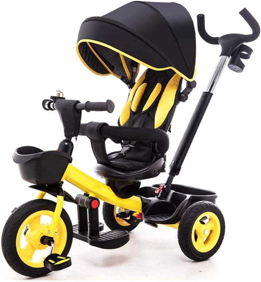 Three-Wheeled Tricycle, Multifunctional 4-in-1 Tricycle with Rotating seat, Two-Way Sitting Design, Baby Outdoor Tricycle, Yellow, (80-84) X87x59cm